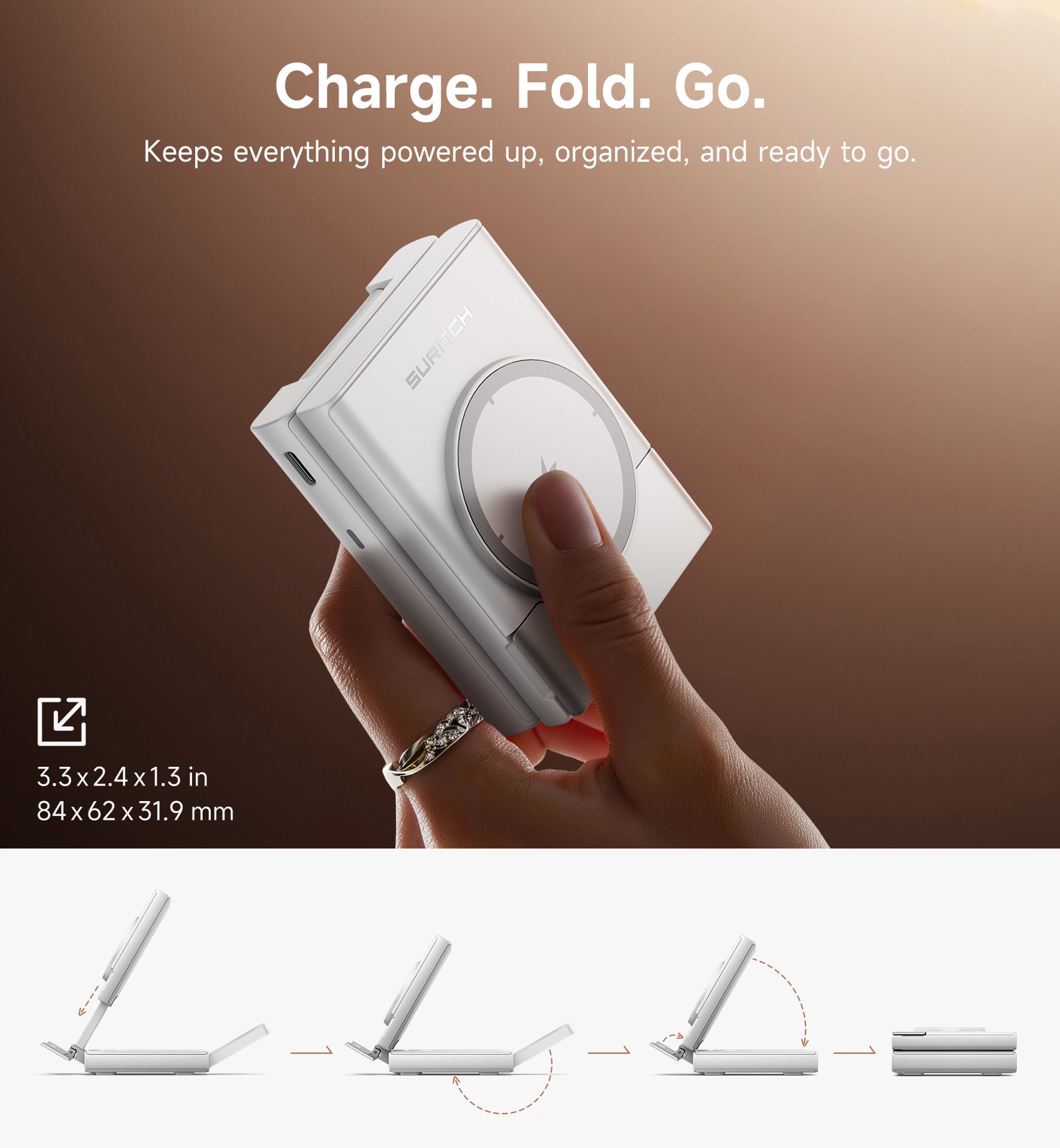 Suritch Samsung 3-in-1 Wireless Charging Station 15W Ultra-Compact Chargers Foldable Charging Dock Stand for Galaxy S25 S24 S23 S22 S21 Z Fold/Z Flip Galaxy Watch 8/7/6/5/4/3 Galaxy Buds
