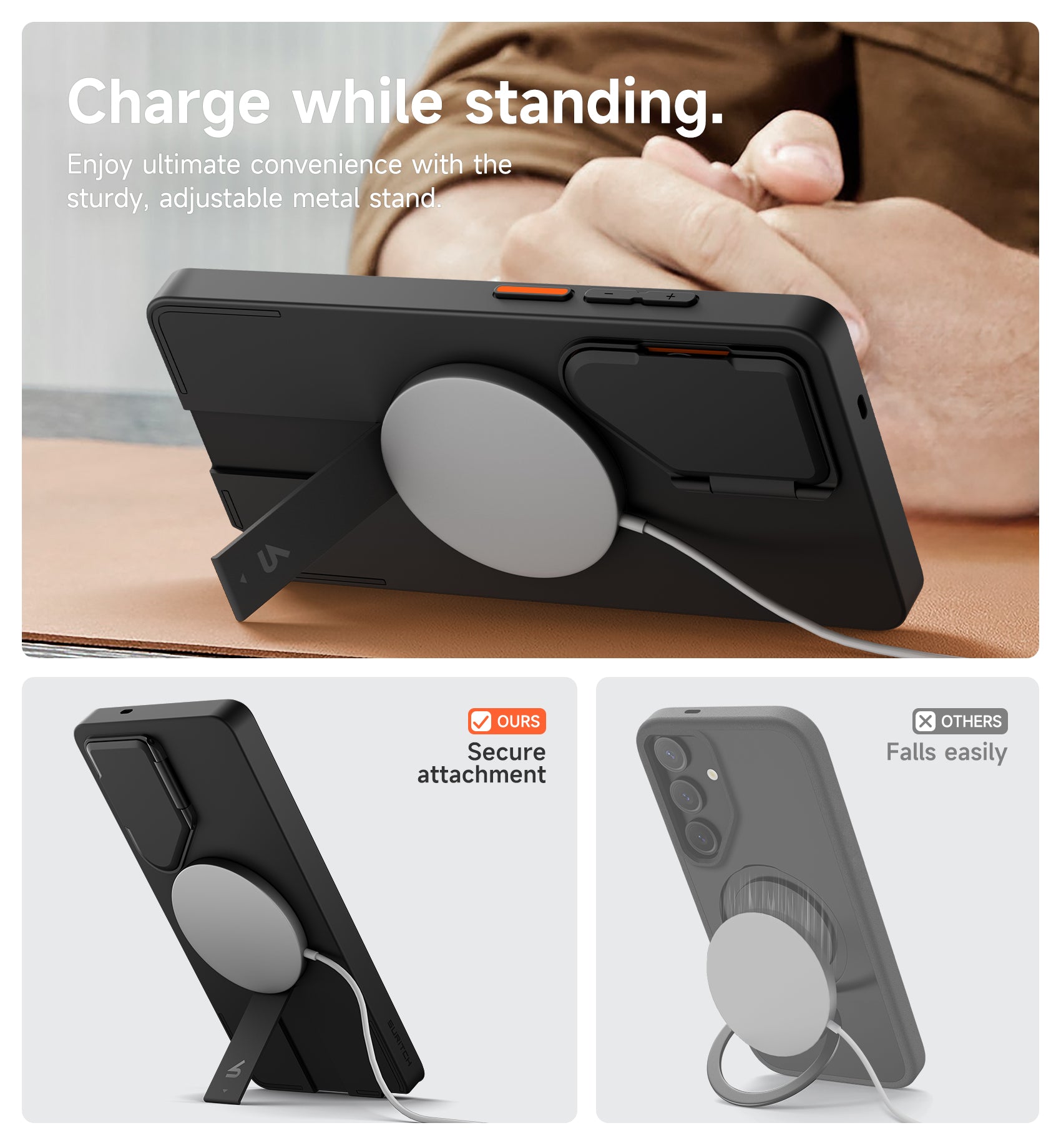 Suritch Case for Samsung Galaxy S25 Ultra Magnetic Protective Cover with Camera Cover Adjustable Metal Kickstand