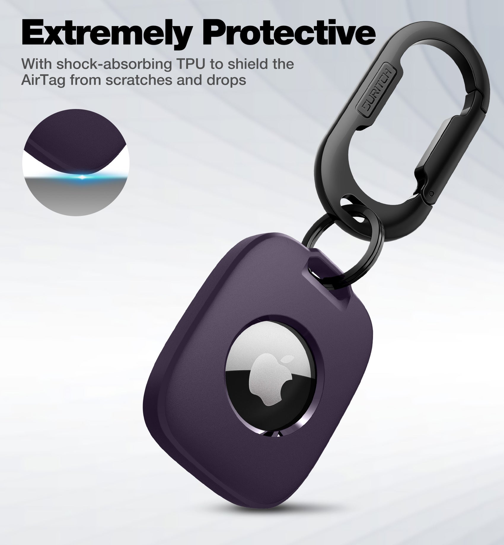 Suritch Case for AirTag Holder Keychain with Anti-Lost Carabiner Shockproof TPU Protective Cover for Kids Keys Pets Luggage Bags