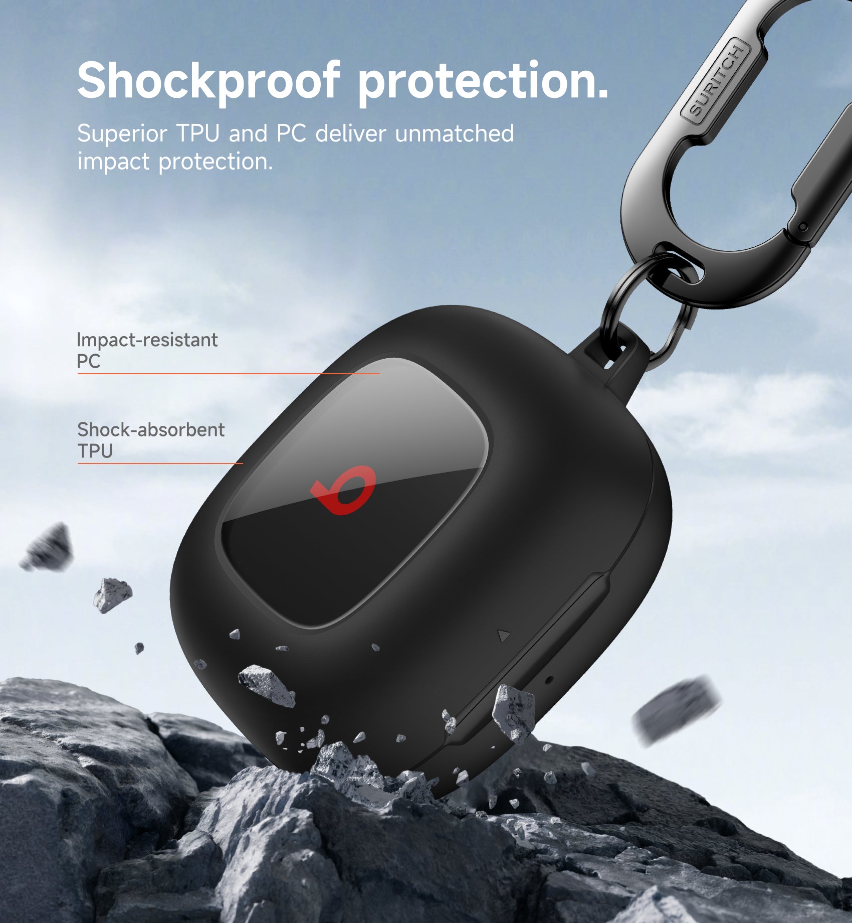 Suritch Case for Beats Fit Pro Earbuds Shock-Absorbing Protective TPU Shell Secure Locking System with Anti-Lost Keychain
