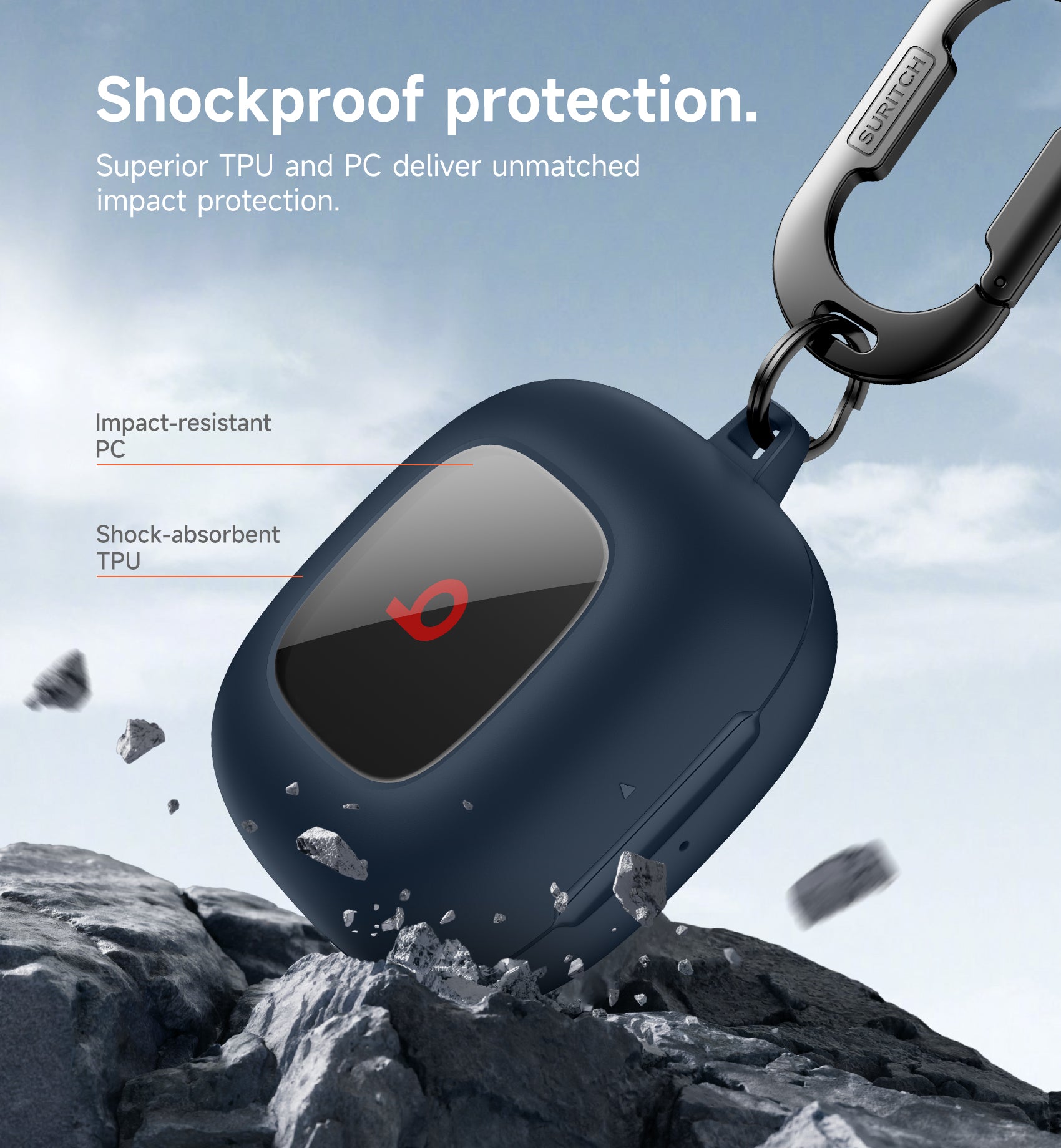 Suritch Case for Beats Fit Pro Earbuds Shock-Absorbing Protective TPU Shell Secure Locking System with Anti-Lost Keychain