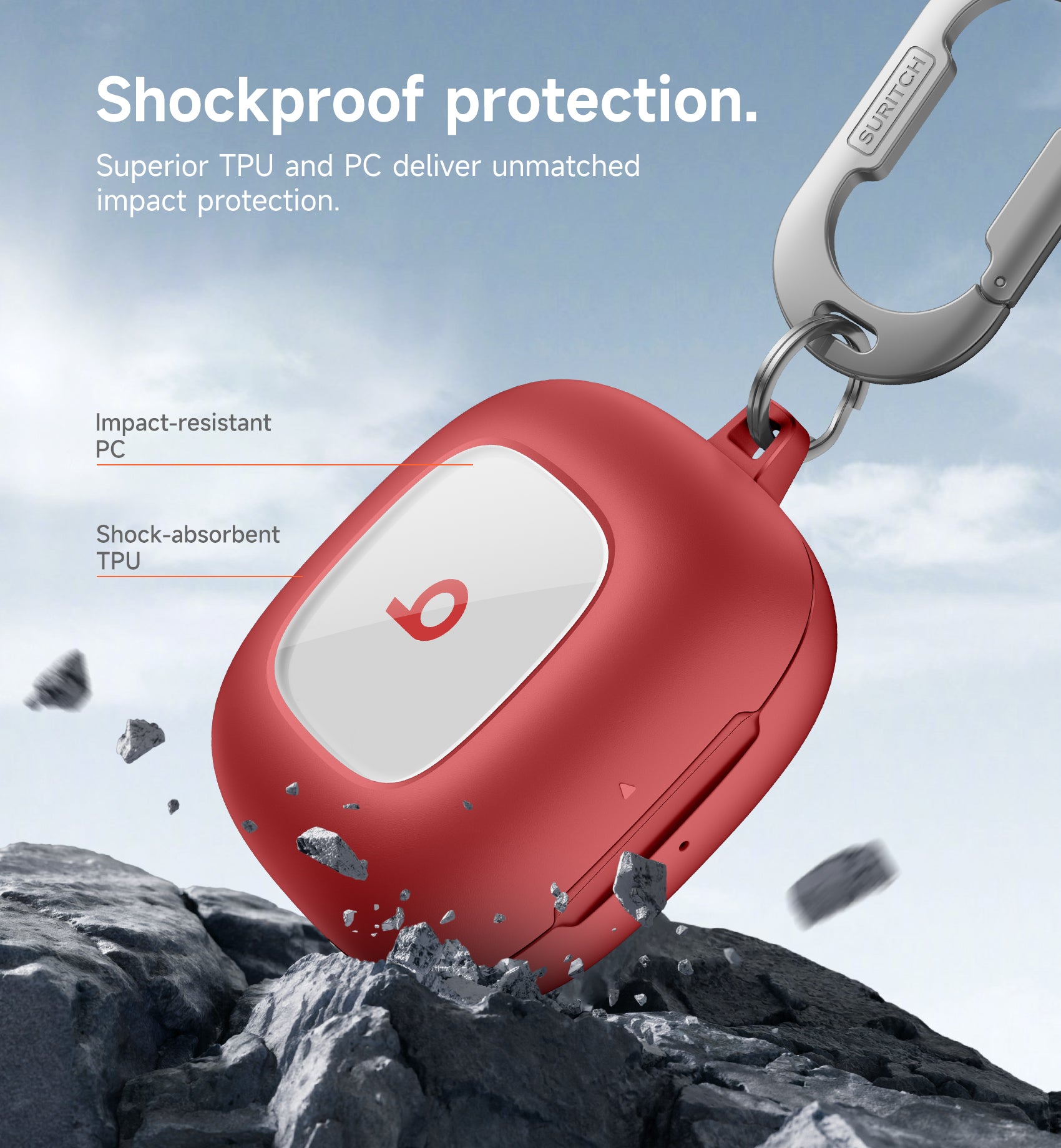 Suritch Case for Beats Fit Pro Earbuds Shock-Absorbing Protective TPU Shell Secure Locking System with Anti-Lost Keychain