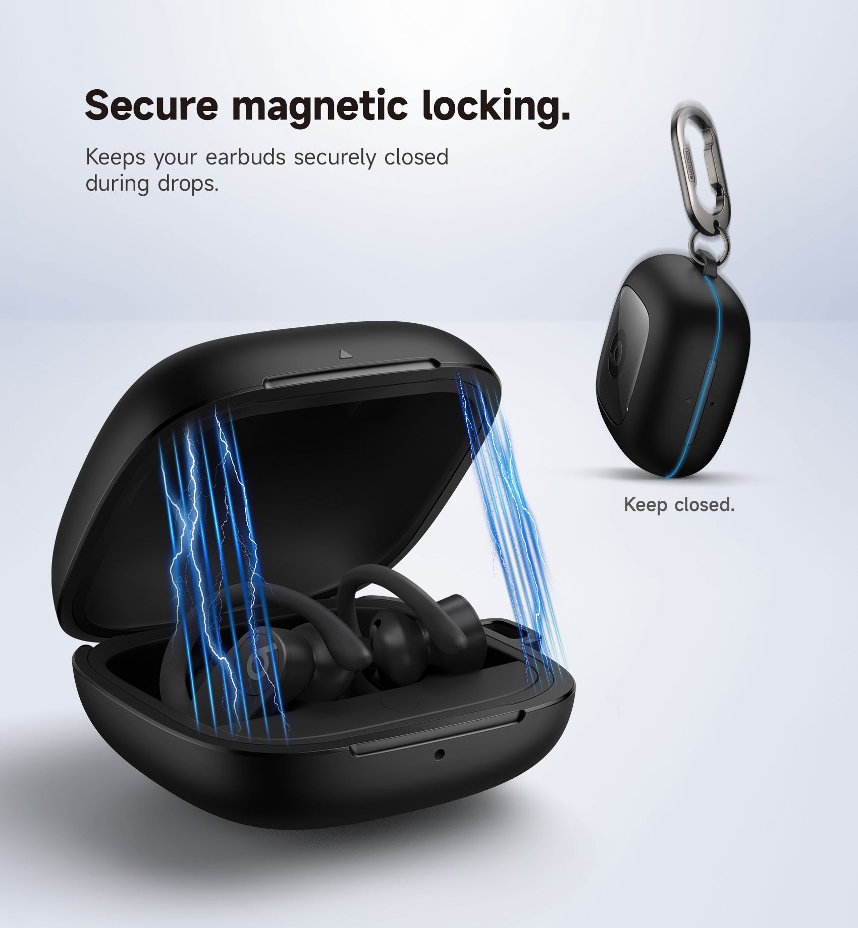 Suritch Case for Beats Powerbeats Pro Wireless Earbuds Shockproof Magnetic Protective Cover with Magnetic Lid Lock Carabiner Full-Body Drop Protection