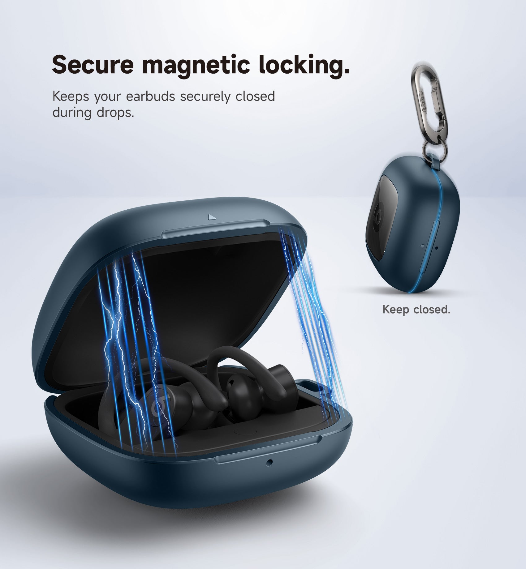 Suritch Case for Beats Powerbeats Pro Wireless Earbuds Shockproof Magnetic Protective Cover with Magnetic Lid Lock Carabiner Full-Body Drop Protection