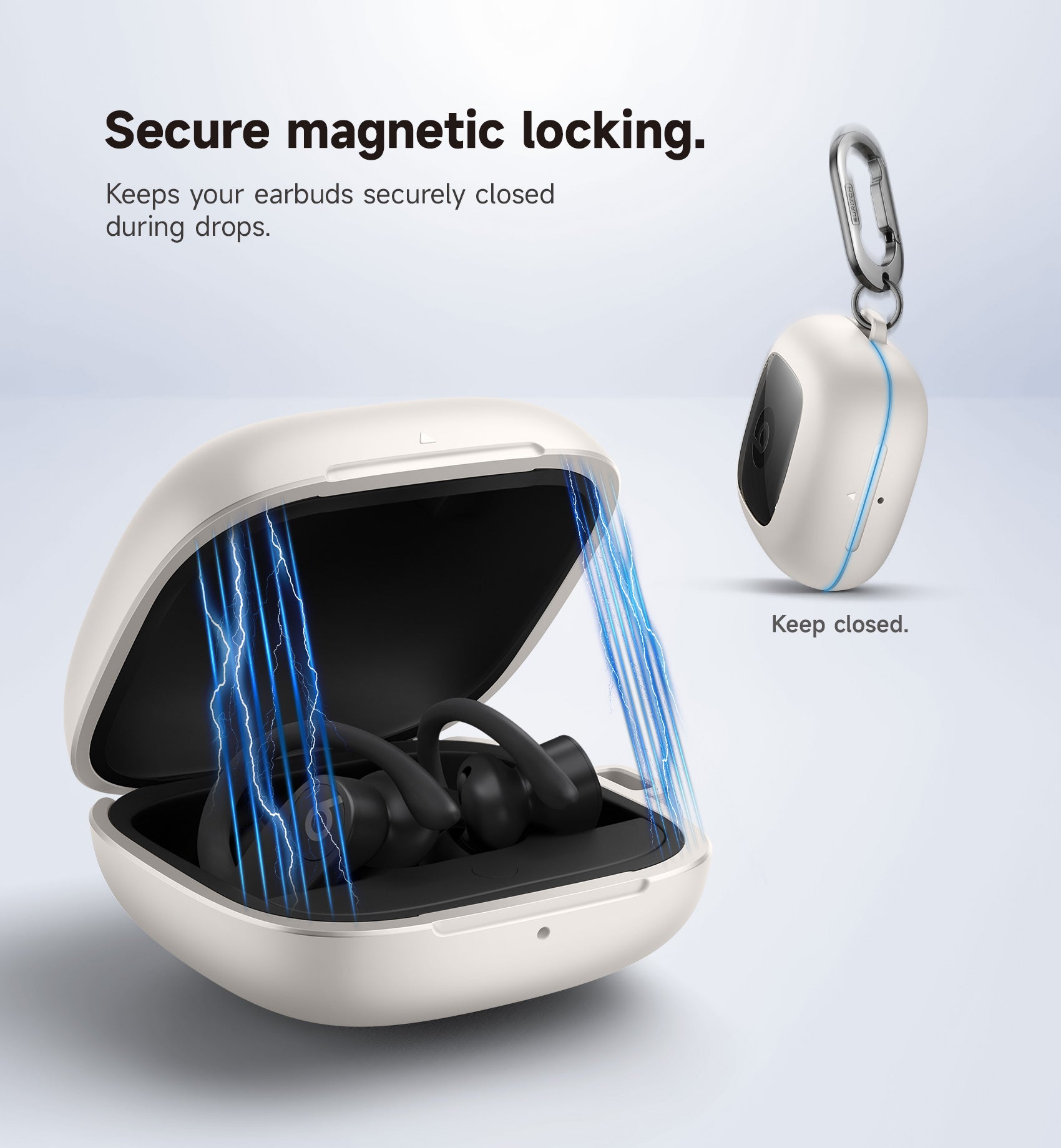Suritch Case for Beats Powerbeats Pro Wireless Earbuds Shockproof Magnetic Protective Cover with Magnetic Lid Lock Carabiner Full-Body Drop Protection