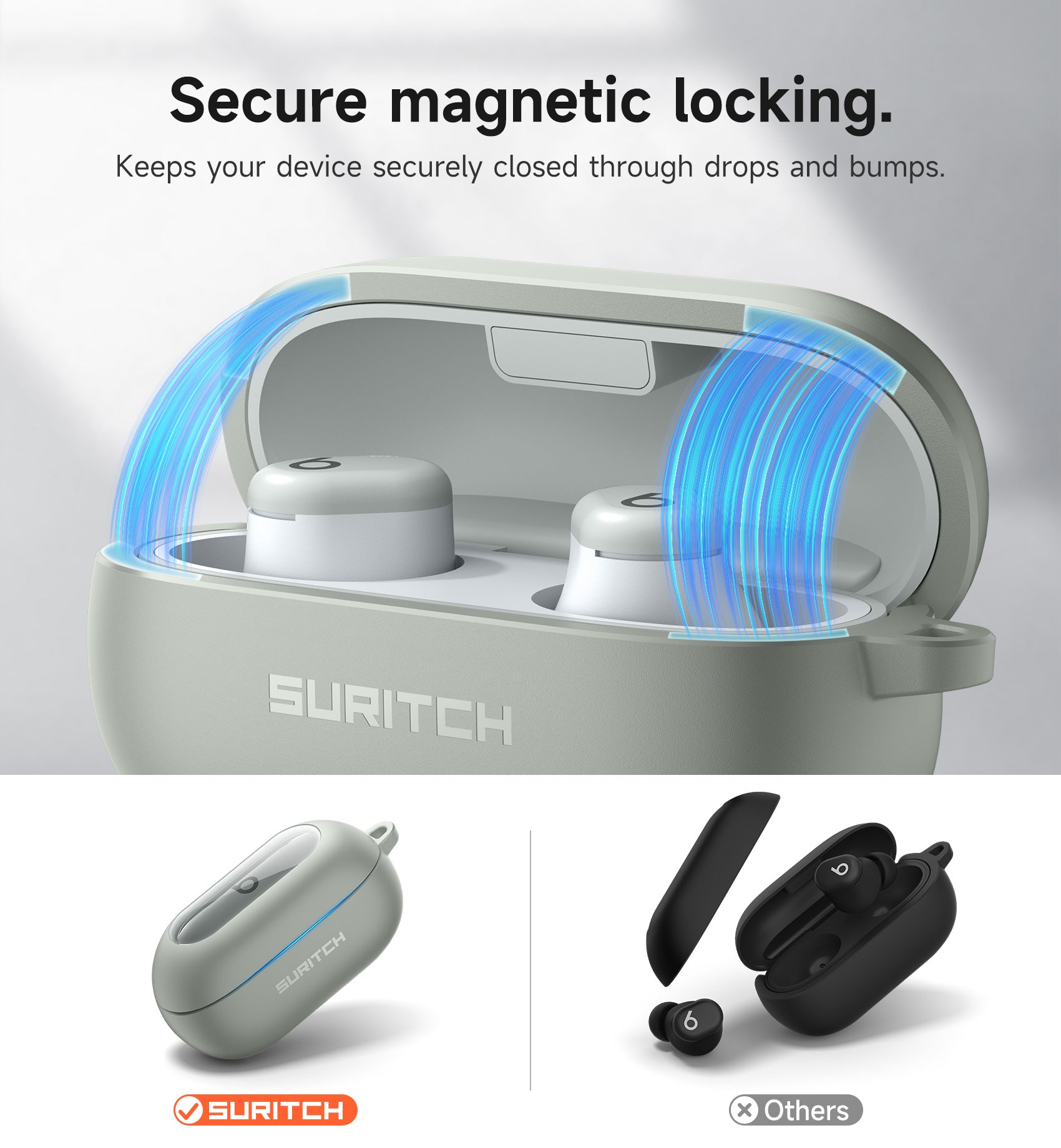 Suritch Case for Beats Solo Buds 2024 Magnetic Protective Covers Wireless Earbuds with Magnetic Lok Carabiner Keyring Cleaning Kit