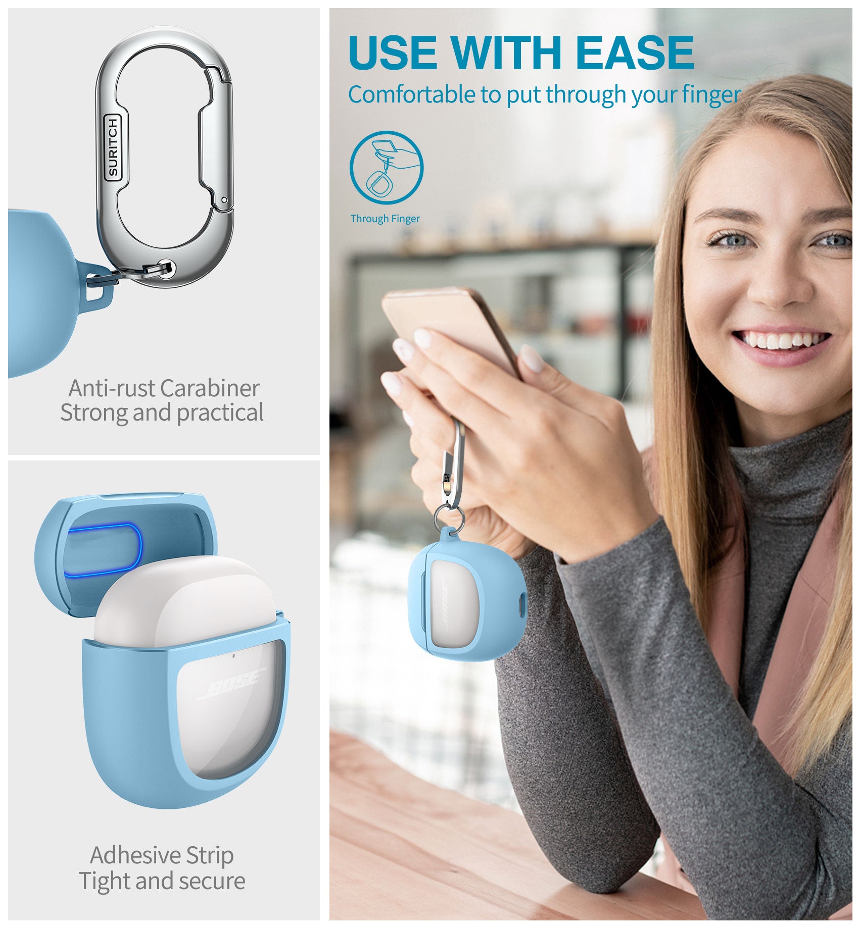 Suritch Case for Bose QuietComfort Ultra 2023 Protective Shockproof Cover Accessories with Carabiner