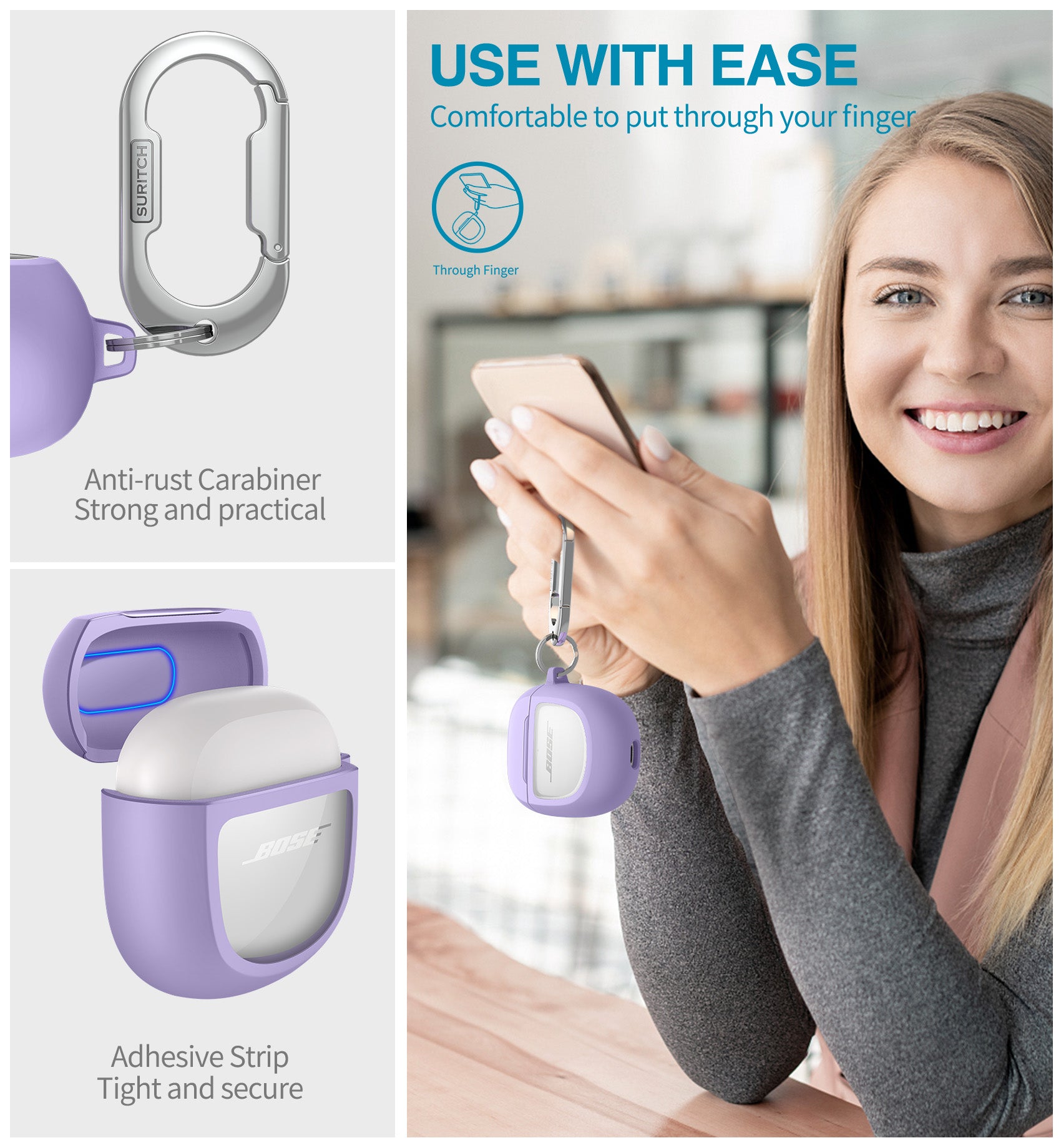 Suritch Case for Bose QuietComfort Ultra 2023 Protective Shockproof Cover Accessories with Carabiner