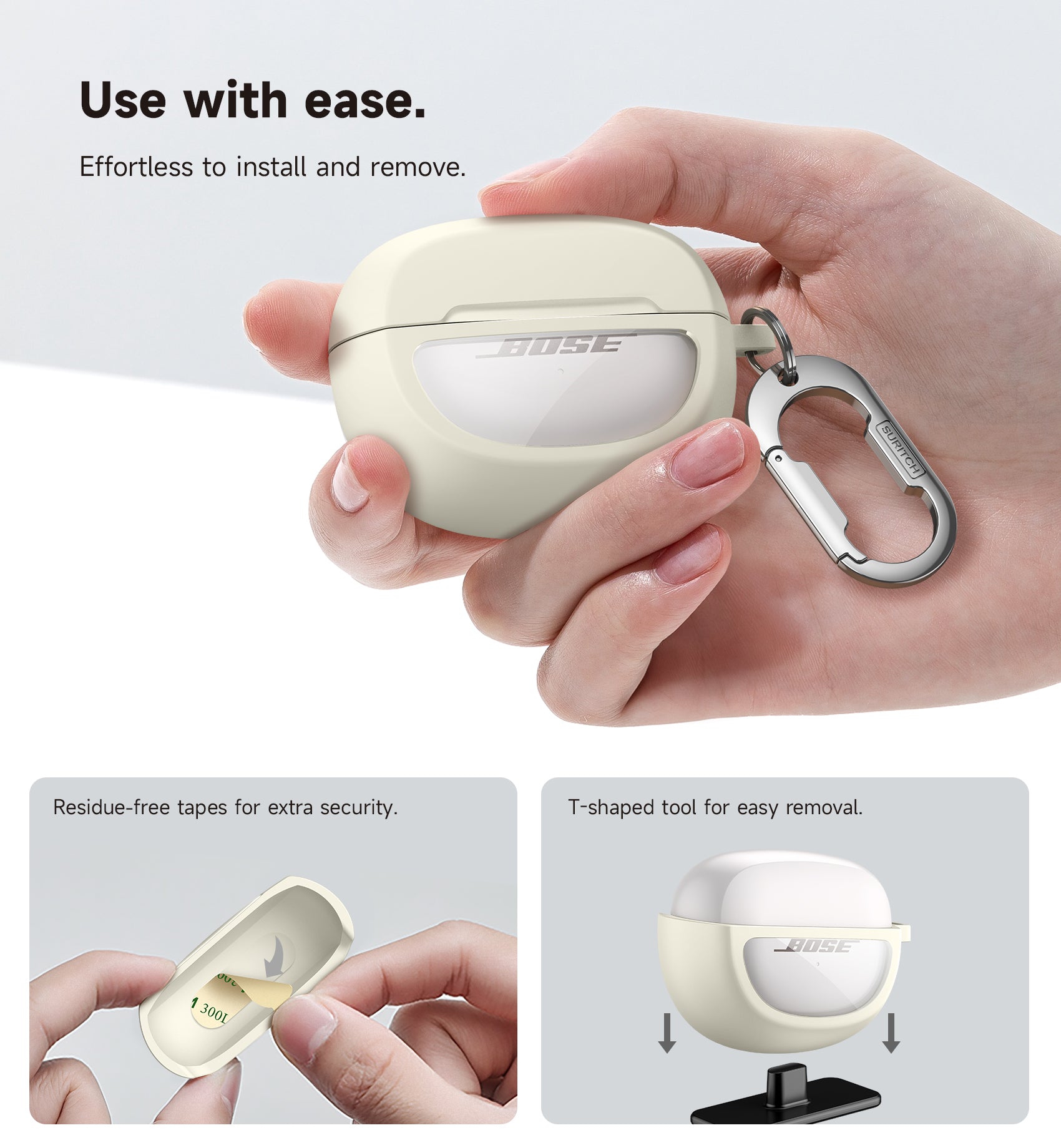 Suritch Case for Bose Ultra Open 2024 Shockproof Protective Cover for Wireless Ear Earbuds Accessories with Carabiner