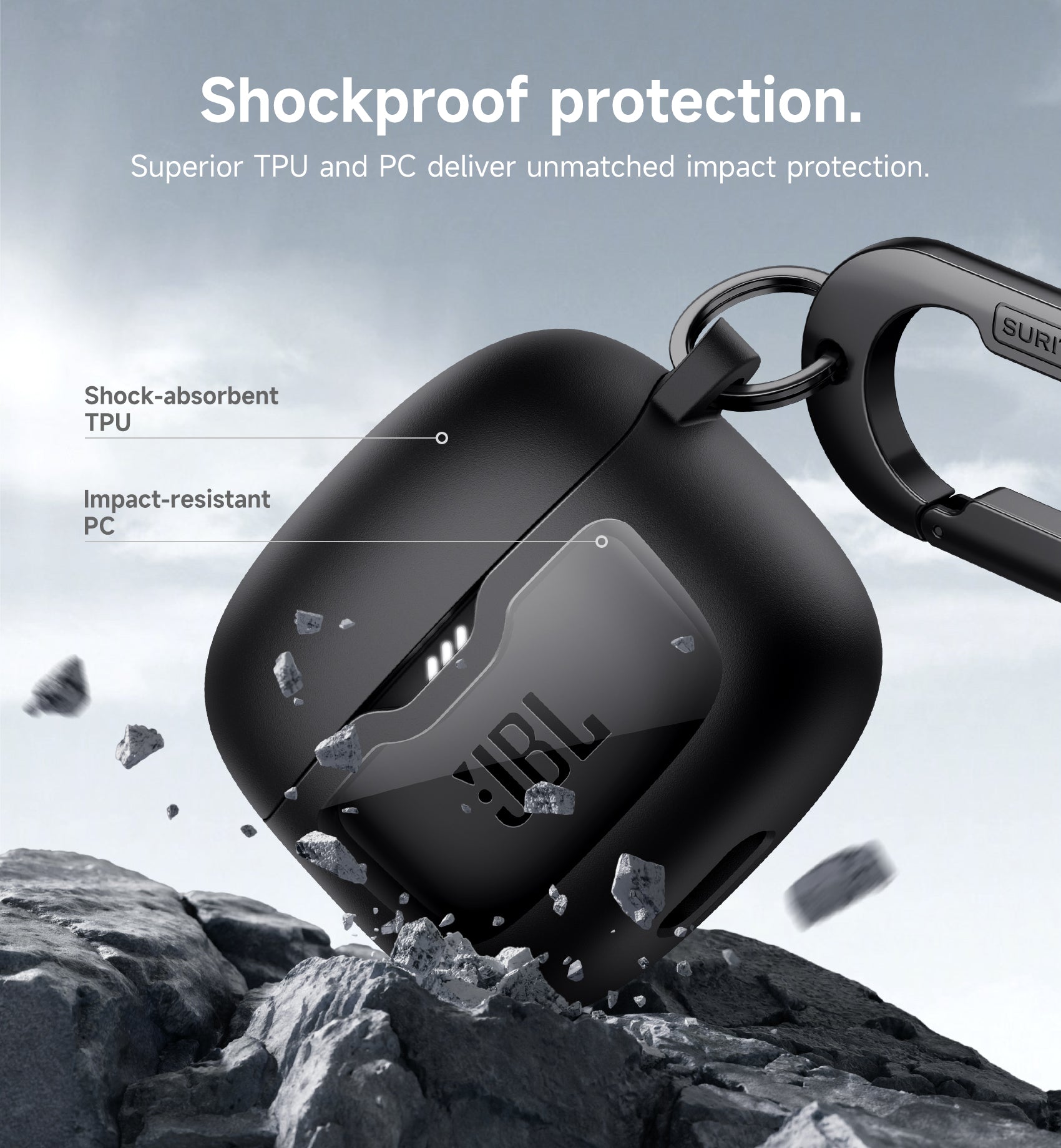SURITCH Magnetic Bumper Case for JBL Tune Flex Earbuds Rugged Shockproof Protective Covers with Magnetic Lid Lock Carabiner Cleaning Kit Removal Tool