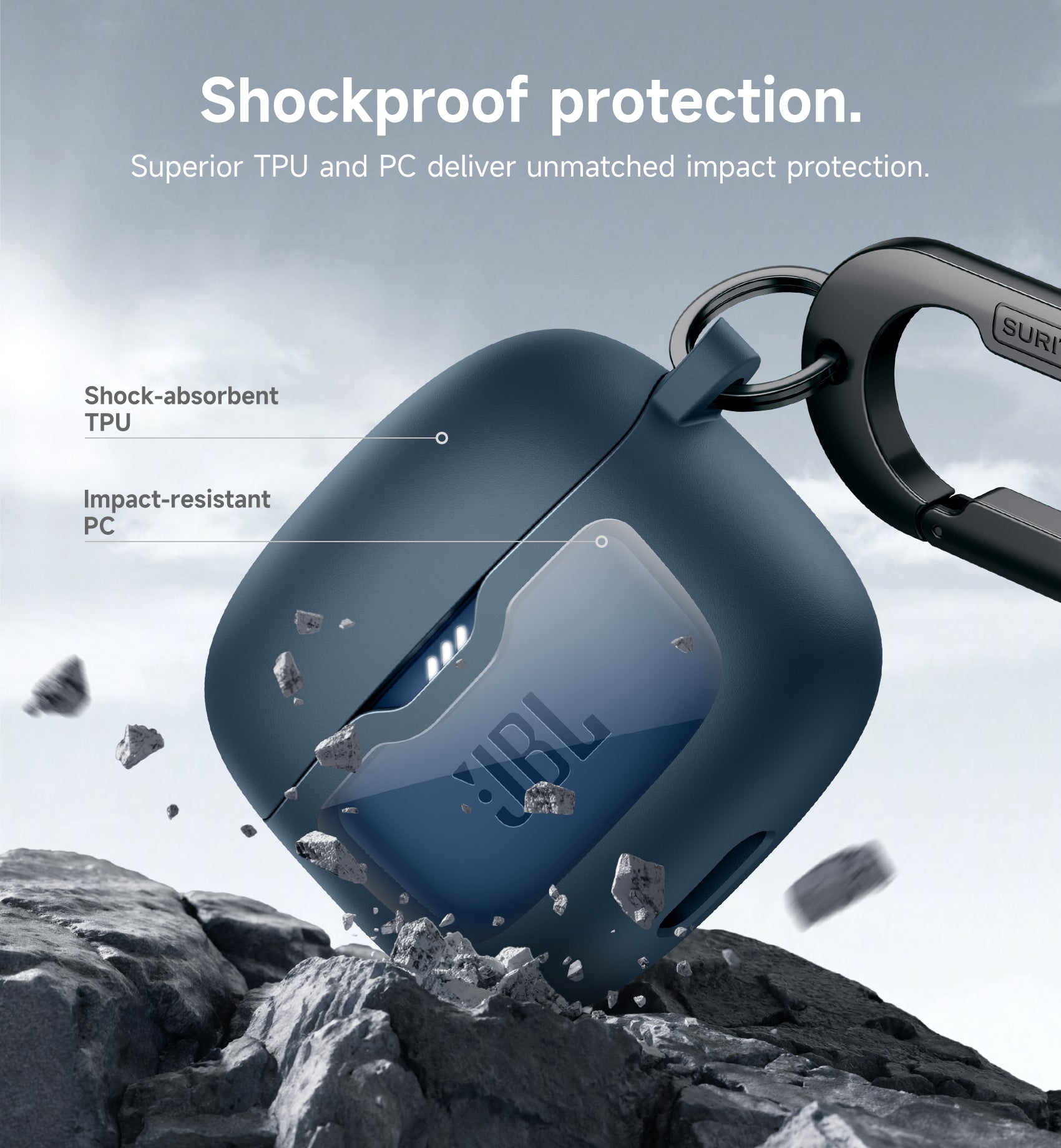 SURITCH Magnetic Bumper Case for JBL Tune Flex Earbuds Rugged Shockproof Protective Covers with Magnetic Lid Lock Carabiner Cleaning Kit Removal Tool