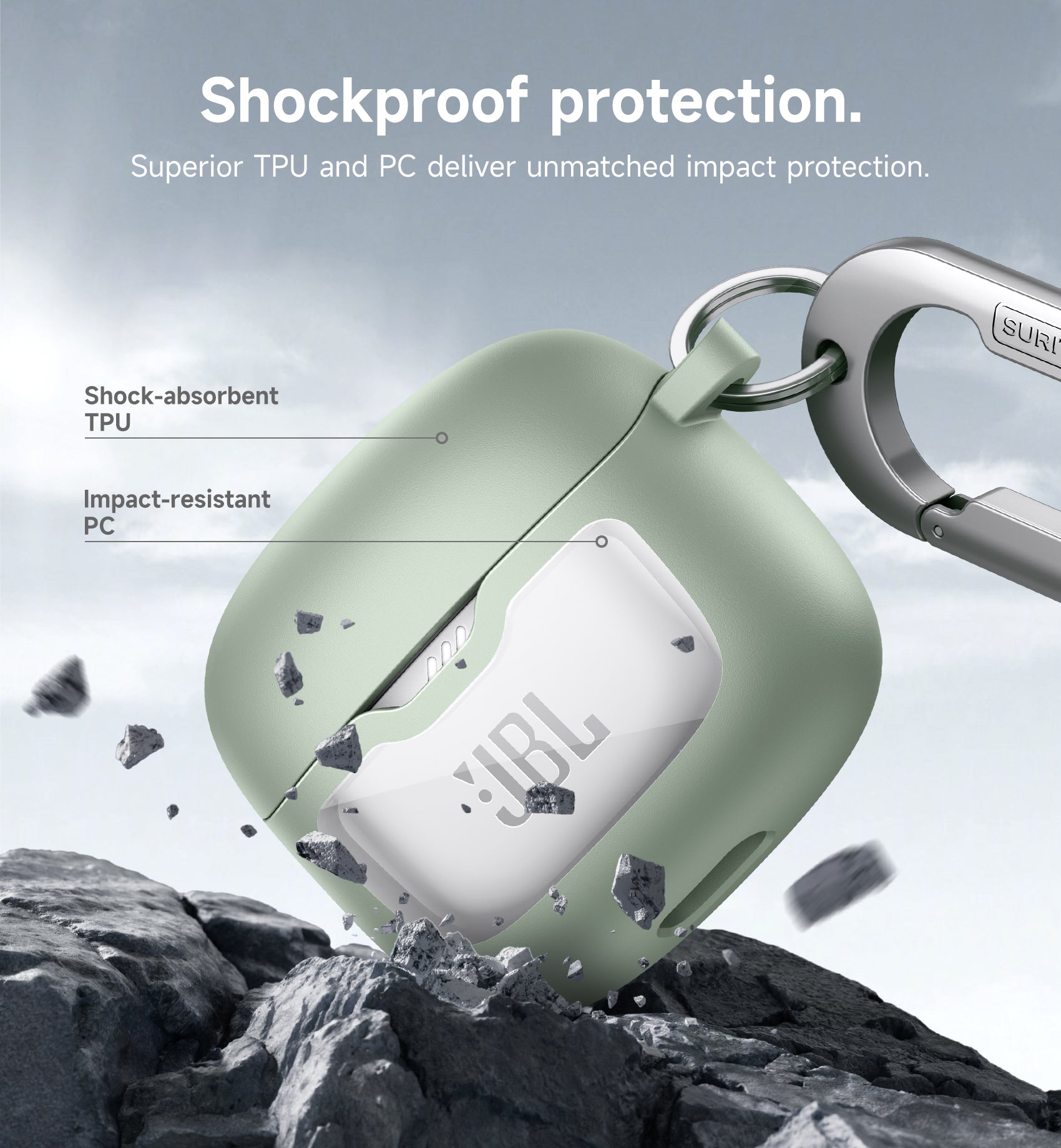 SURITCH Magnetic Bumper Case for JBL Tune Flex Earbuds Rugged Shockproof Protective Covers with Magnetic Lid Lock Carabiner Cleaning Kit Removal Tool