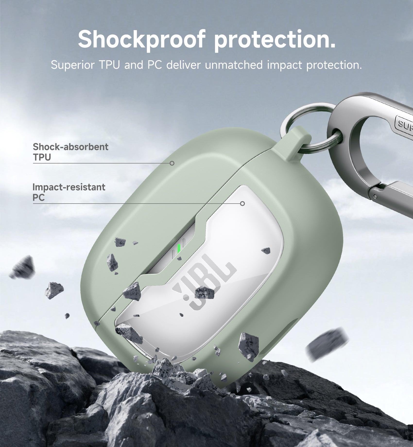 Suritch Case for JBL Vibe 200TWS Earbuds Shockproof Magnetic Protective Headphone Cover Rugged Bumper with Carabiner Cleaning Kit Removal Tool