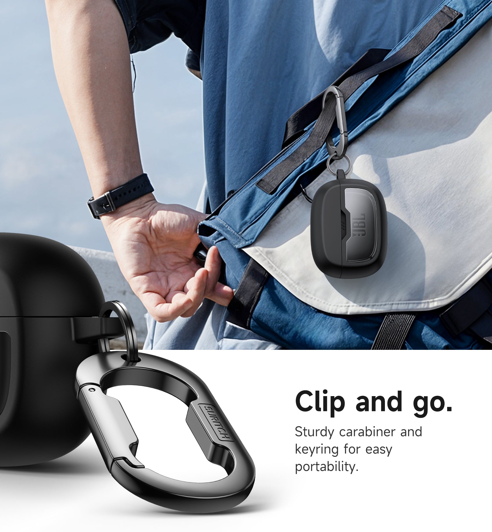 Suritch Case for JBL Vibe Beam 2nd Gen Earbuds Shockproof Magnetic Protective Headphone Cover Rugged Bumper with Carabiner Cleaning Kit Removal Tool