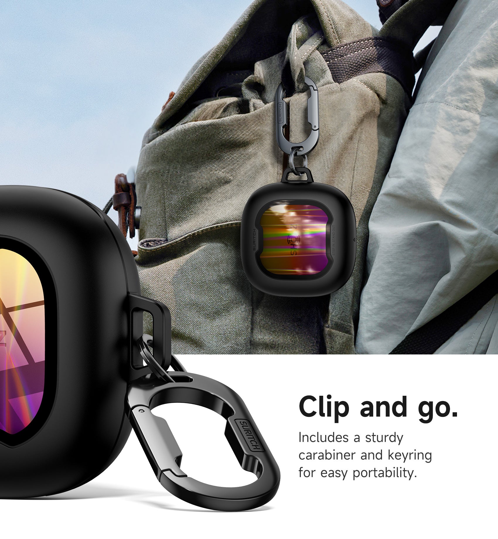 Suritch Case for SHOKZ OpenFit 2 Magnetic Locking Shockproof Bumper Protective Cover with Carabiner Keyring Cleaner Kit