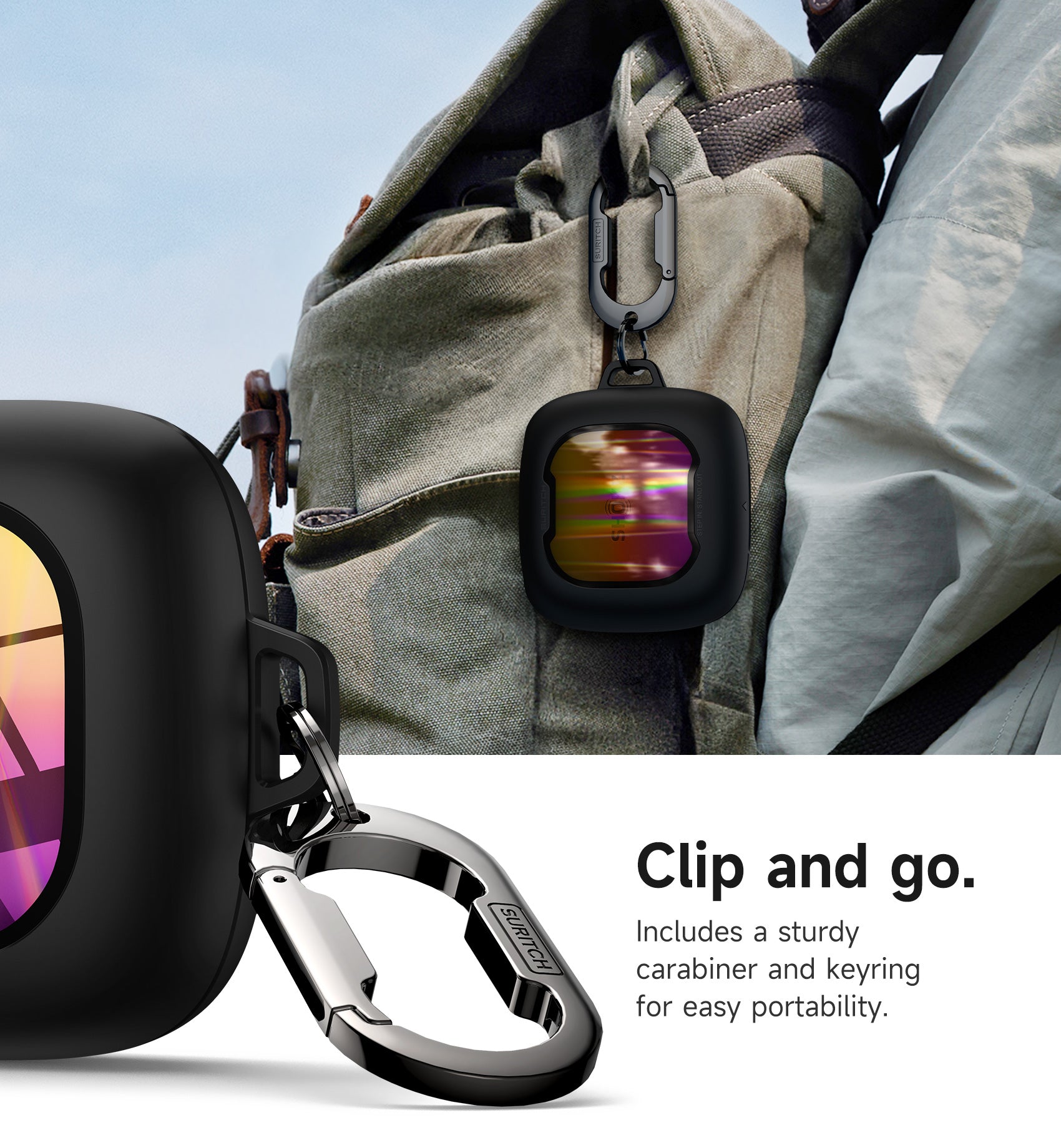 Suritch Case for SHOKZ OpenFit Air Earbuds 2024 Magnetic Locking Protective Bumper Cover with Carabiner Keyring