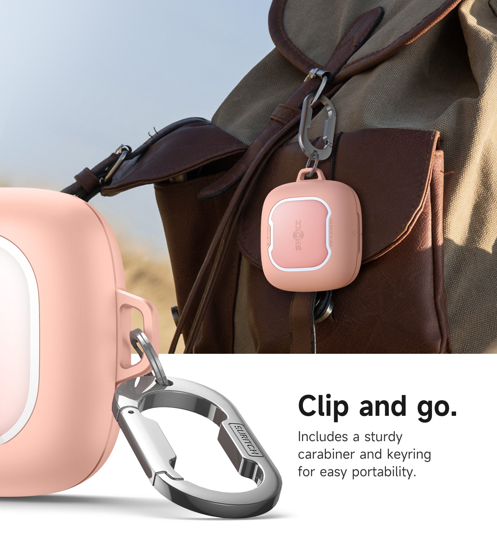 Suritch Case for SHOKZ OpenFit Air Earbuds 2024 Magnetic Locking Protective Bumper Cover with Carabiner Keyring