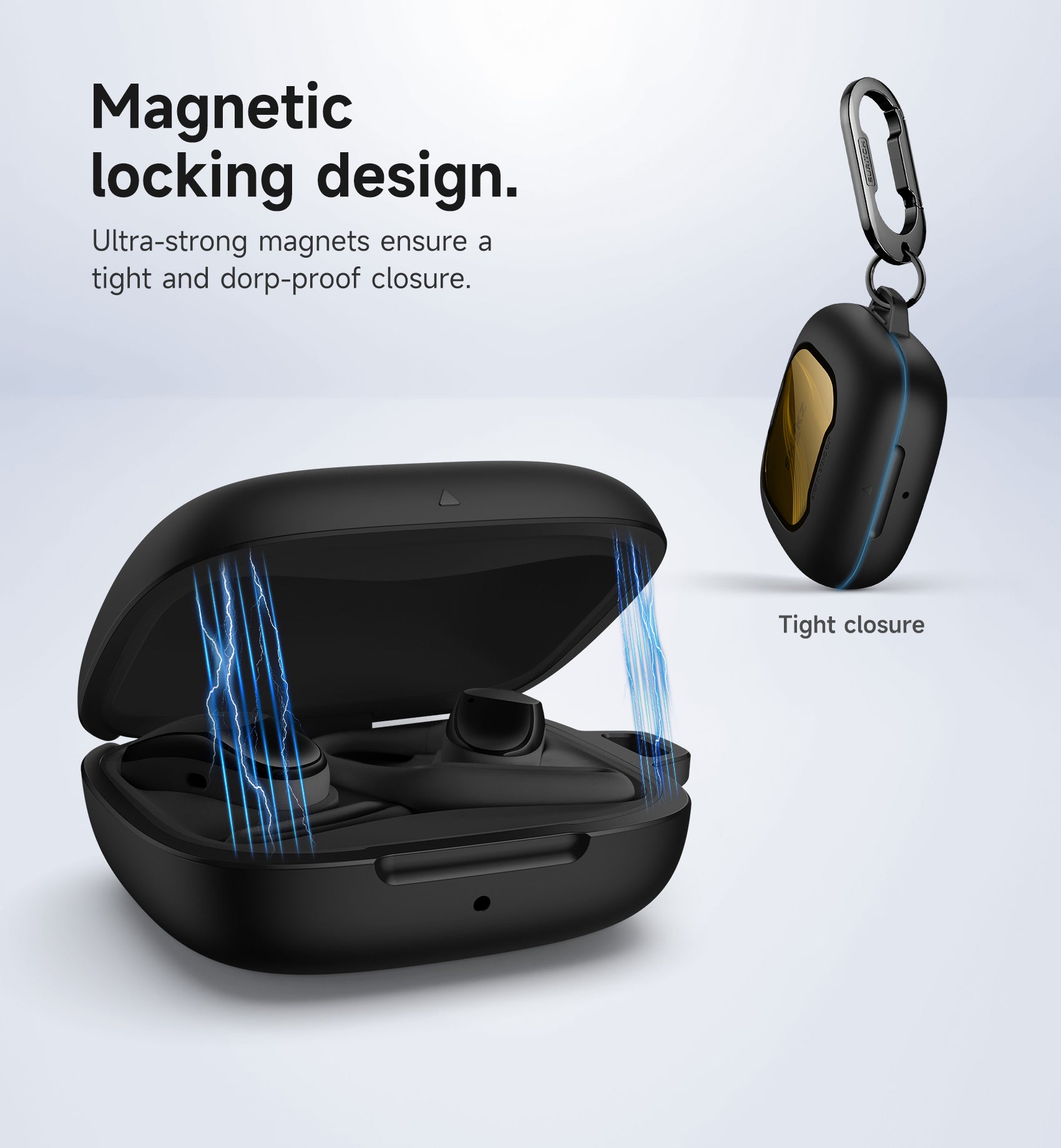 Suritch Case for SHOKZ OpenFit Air Earbuds 2024 Magnetic Locking Protective Bumper Cover with Carabiner Keyring