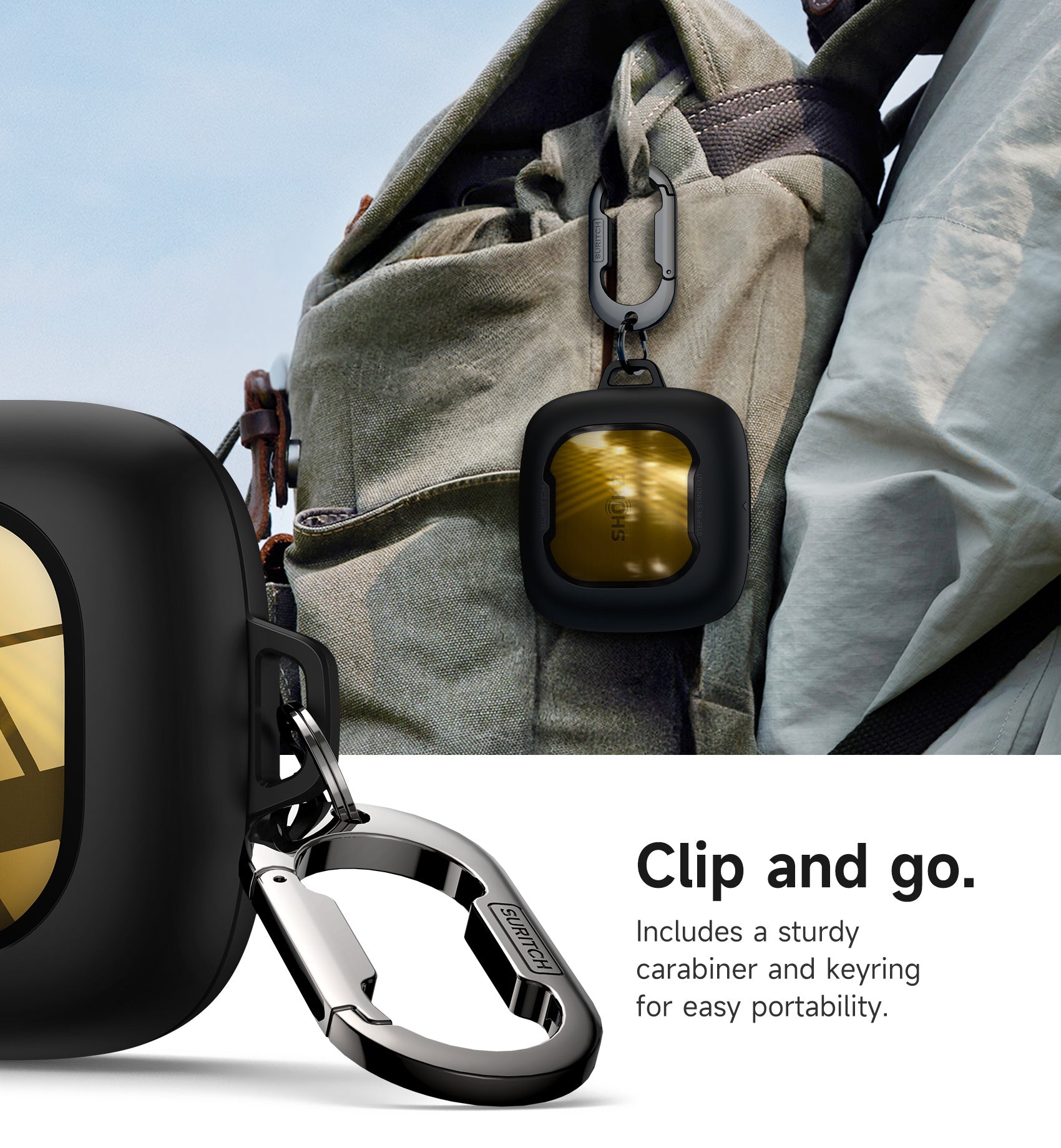 Suritch Case for SHOKZ OpenFit Air Earbuds 2024 Magnetic Locking Protective Bumper Cover with Carabiner Keyring
