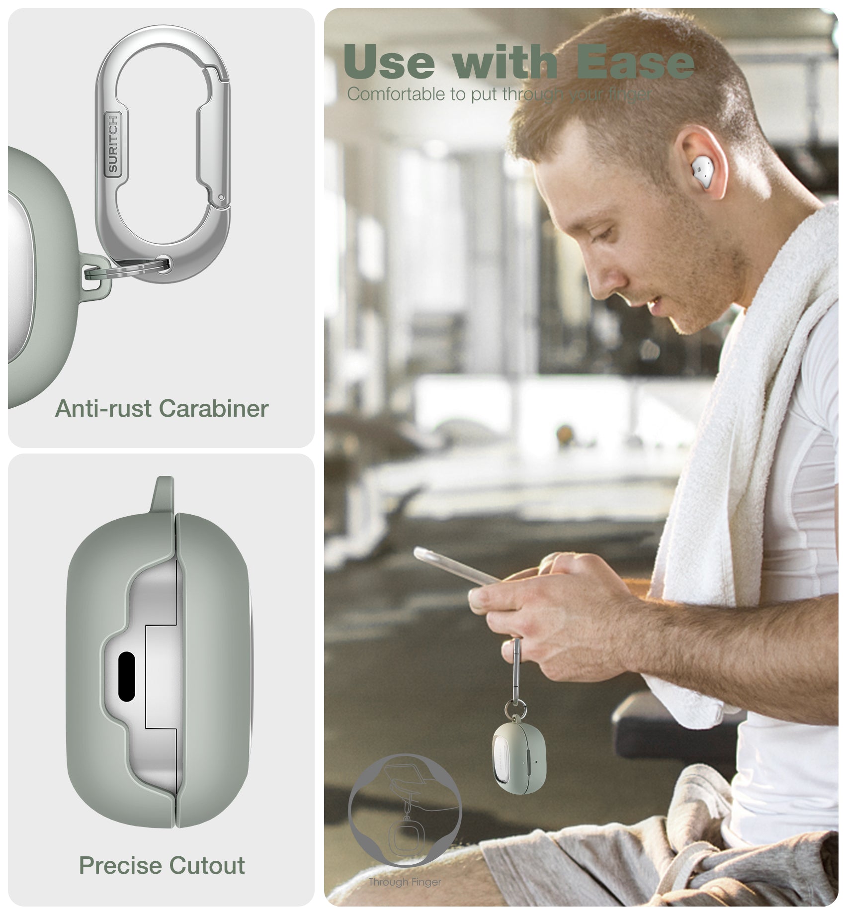 Suritch Case for Samsung Galaxy Buds 2 Pro Shockproof Sturdy Protective Cover with Heavy-Duty Carabiner