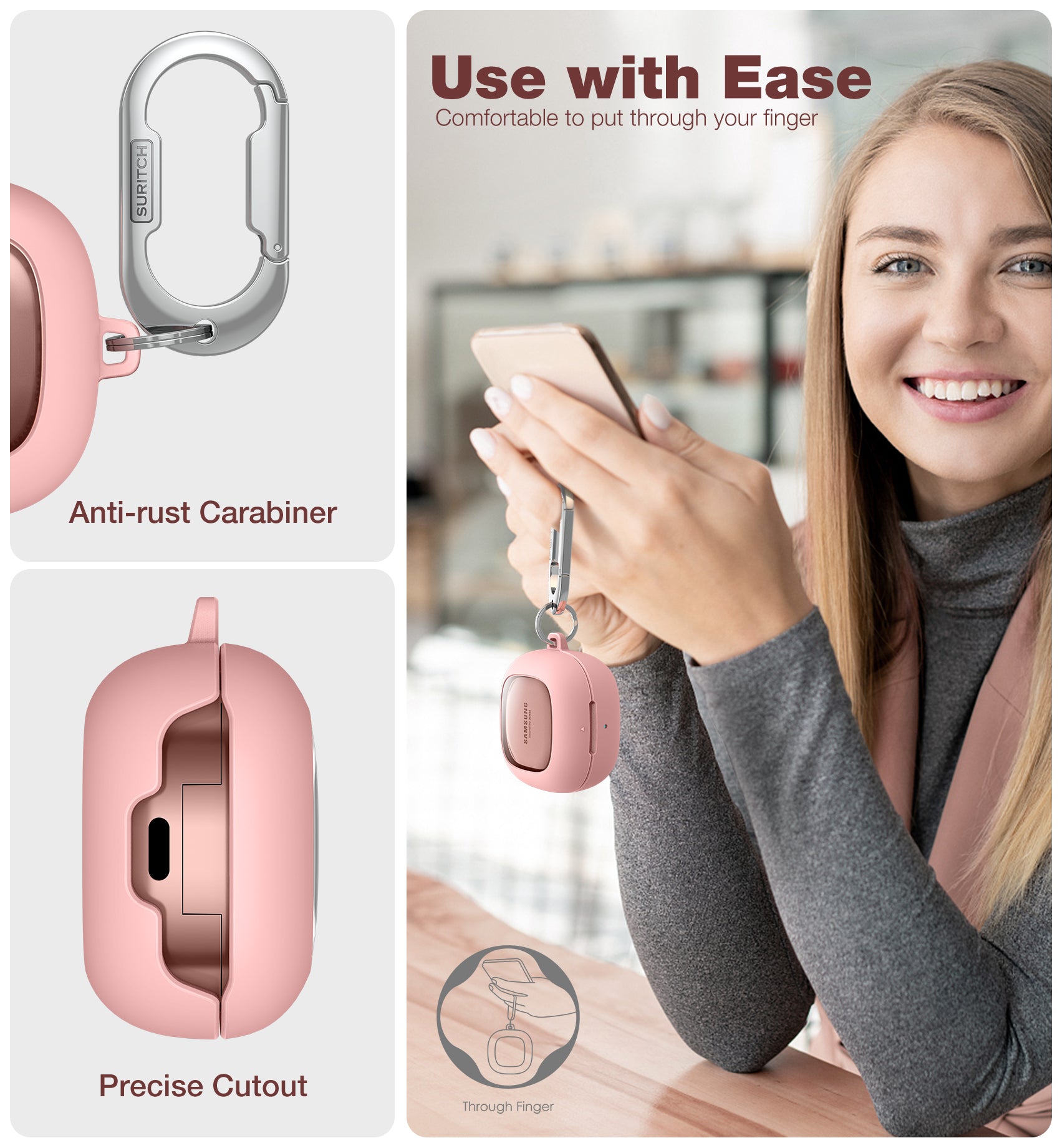 Suritch Case for Samsung Galaxy Buds 2 Pro Shockproof Sturdy Protective Cover with Heavy-Duty Carabiner