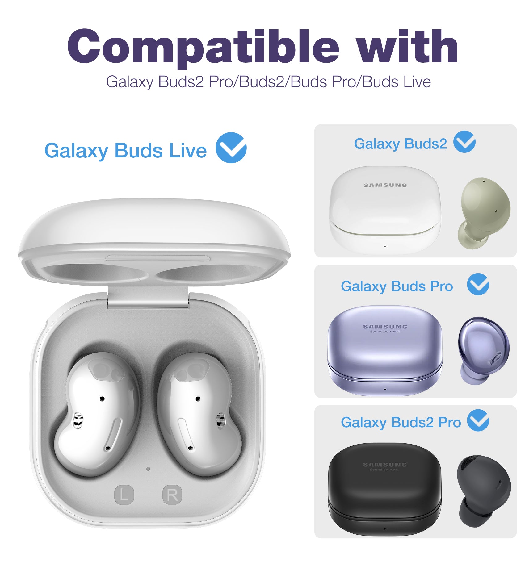 Suritch Case for Samsung Galaxy Buds 2nd Gen Shockproof Sturdy Protective Cover with Heavy-Duty Carabiner