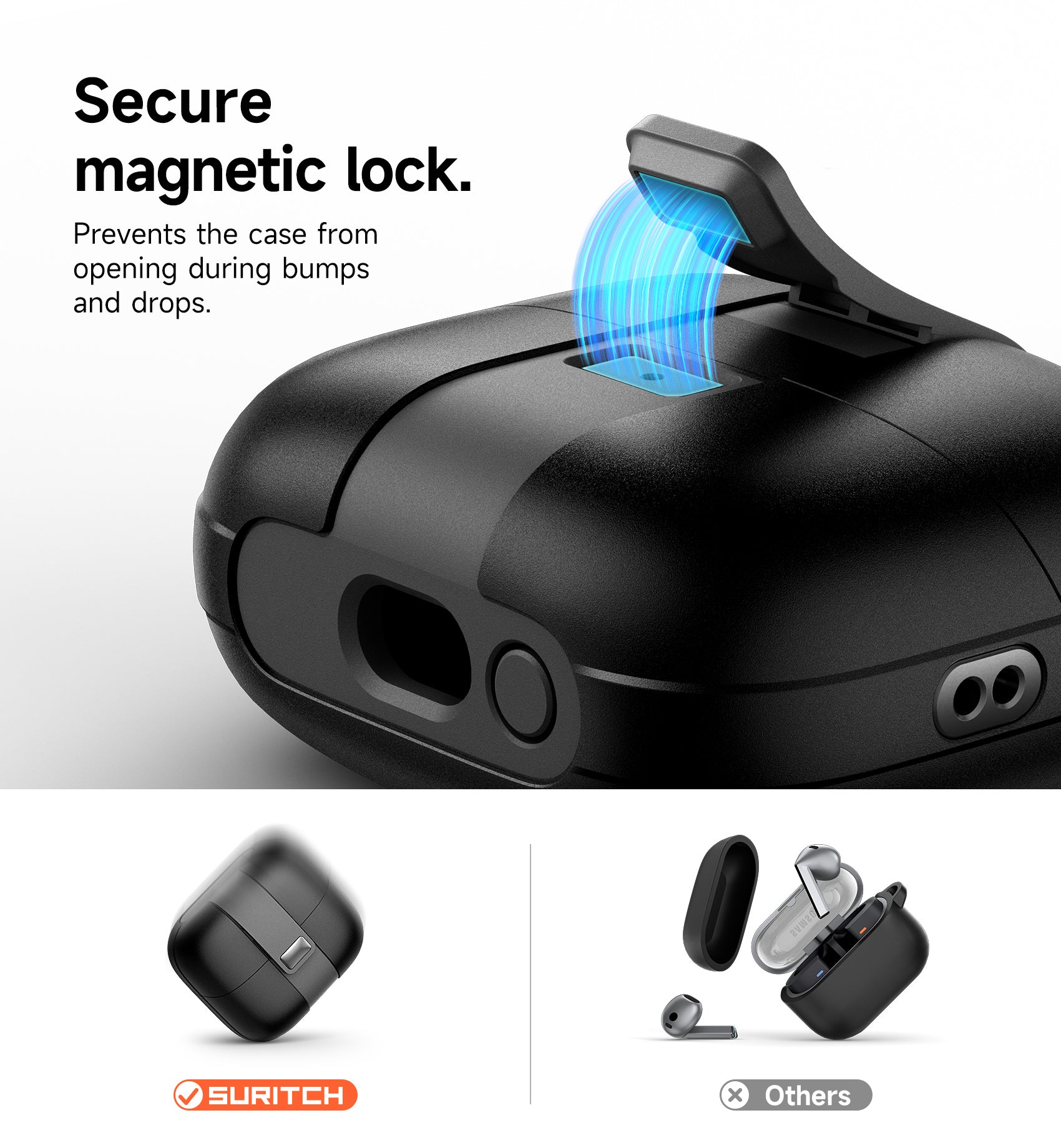 Suritch Case for Samsung Galaxy Buds 3 2024 Magnetic Stylish Shockproof Rugged Protective Cover with Cleaner Kit Hanging Lanyard