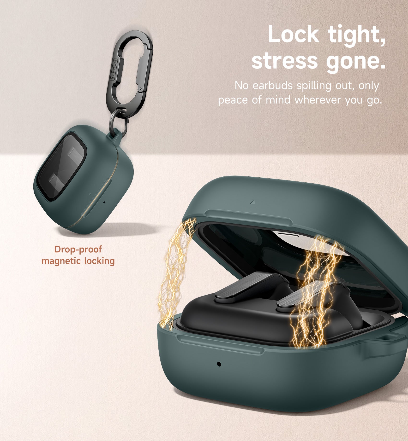 Suritch Case for Samsung Galaxy Buds 4 2026 Magnetic Bumper Shockproof Drop-Proof Covers with Magnetic Lock Carabiner for Workouts Sports Travels