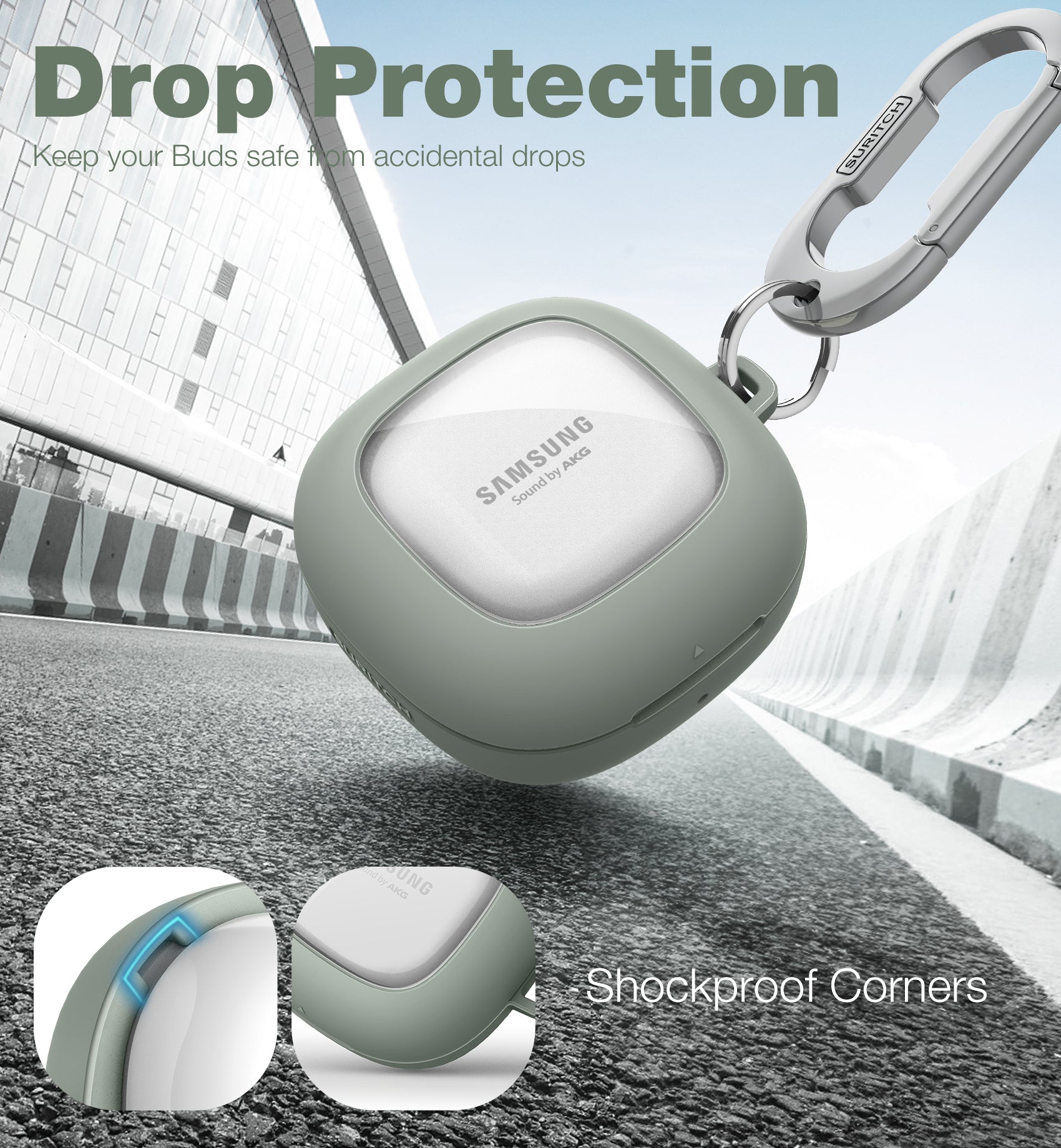 Suritch Case for Samsung Galaxy Buds FE Shockproof Sturdy Protective Cover with Heavy-Duty Carabiner