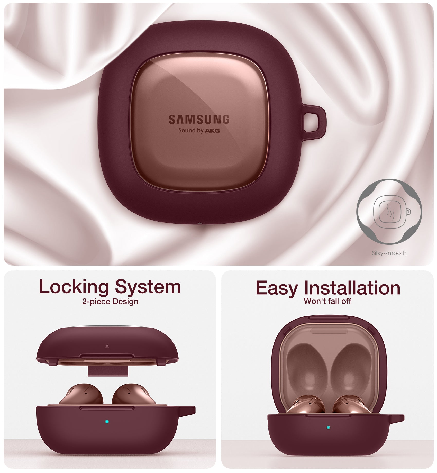 Suritch Case for Samsung Galaxy Buds FE Shockproof Sturdy Protective Cover with Heavy-Duty Carabiner