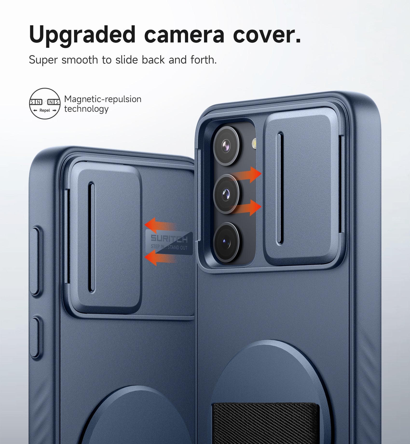 Suritch Case for Samsung Galaxy S23 Plus with 360° Rotatable Hand Strap Phone Grip Invisible Kickstand Slide Camera Cover Rugged Shockproof Protective Cover