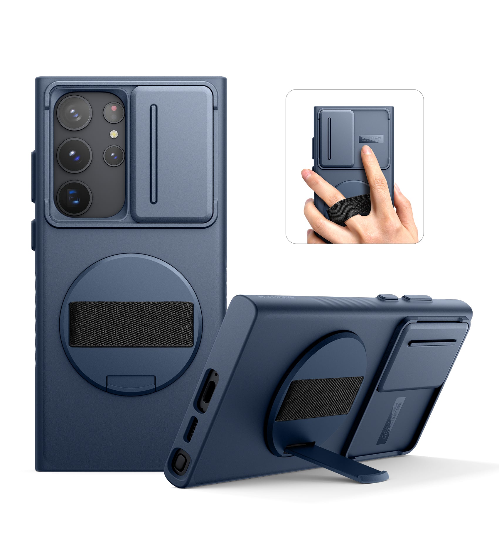 Suritch Case for Samsung Galaxy S23 Ultra with 360° Rotatable Hand Strap Phone Grip Invisible Kickstand Slide Camera Cover Rugged Shockproof Protective Cover