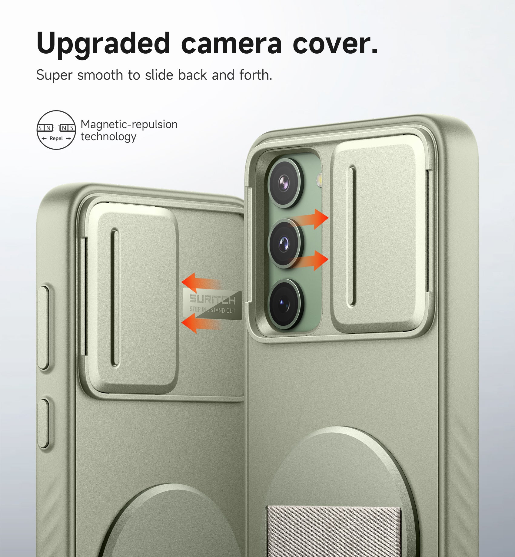 Suritch Case for Samsung Galaxy S23 with 360° Rotatable Hand Strap Phone Grip Invisible Kickstand Slide Camera Cover Rugged Shockproof Protective Cover