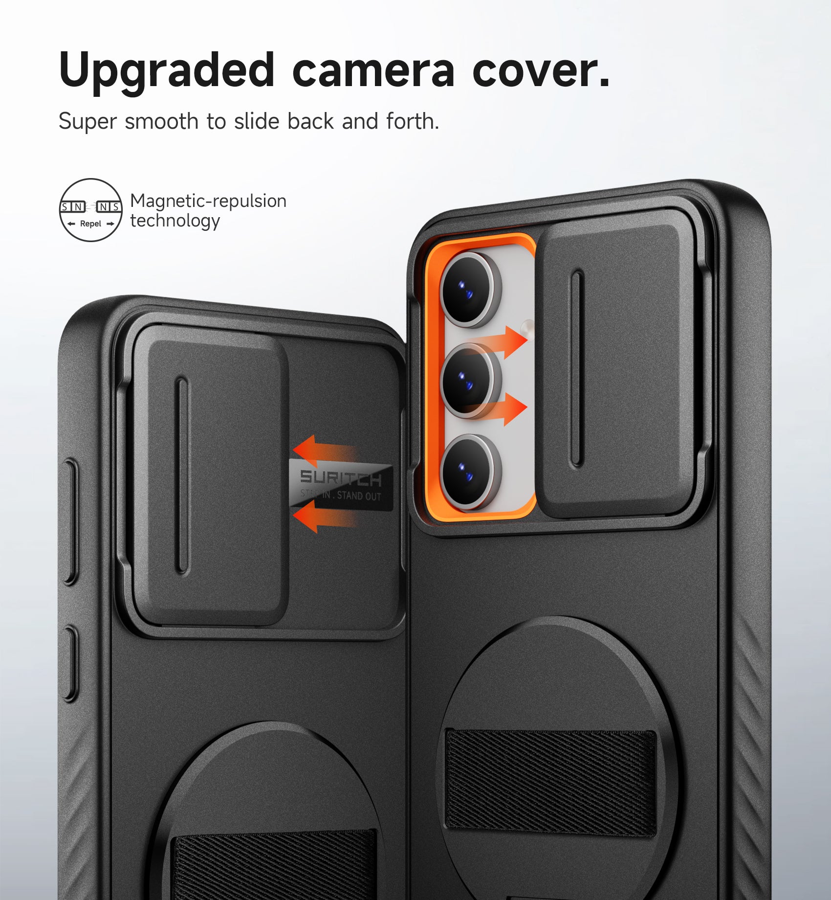 Suritch Case for Samsung Galaxy S24 FE with 360° Rotatable Hand Strap Phone Grip Invisible Kickstand Slide Camera Cover Rugged Shockproof Protective Cover
