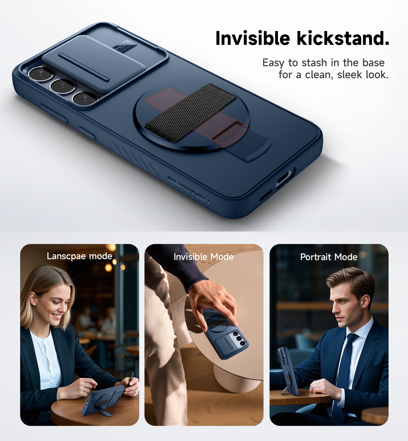 Suritch Case for Samsung Galaxy S24 Plus with 360° Rotatable Hand Strap Phone Grip Invisible Kickstand Slide Camera Cover Rugged Shockproof Protective Cover