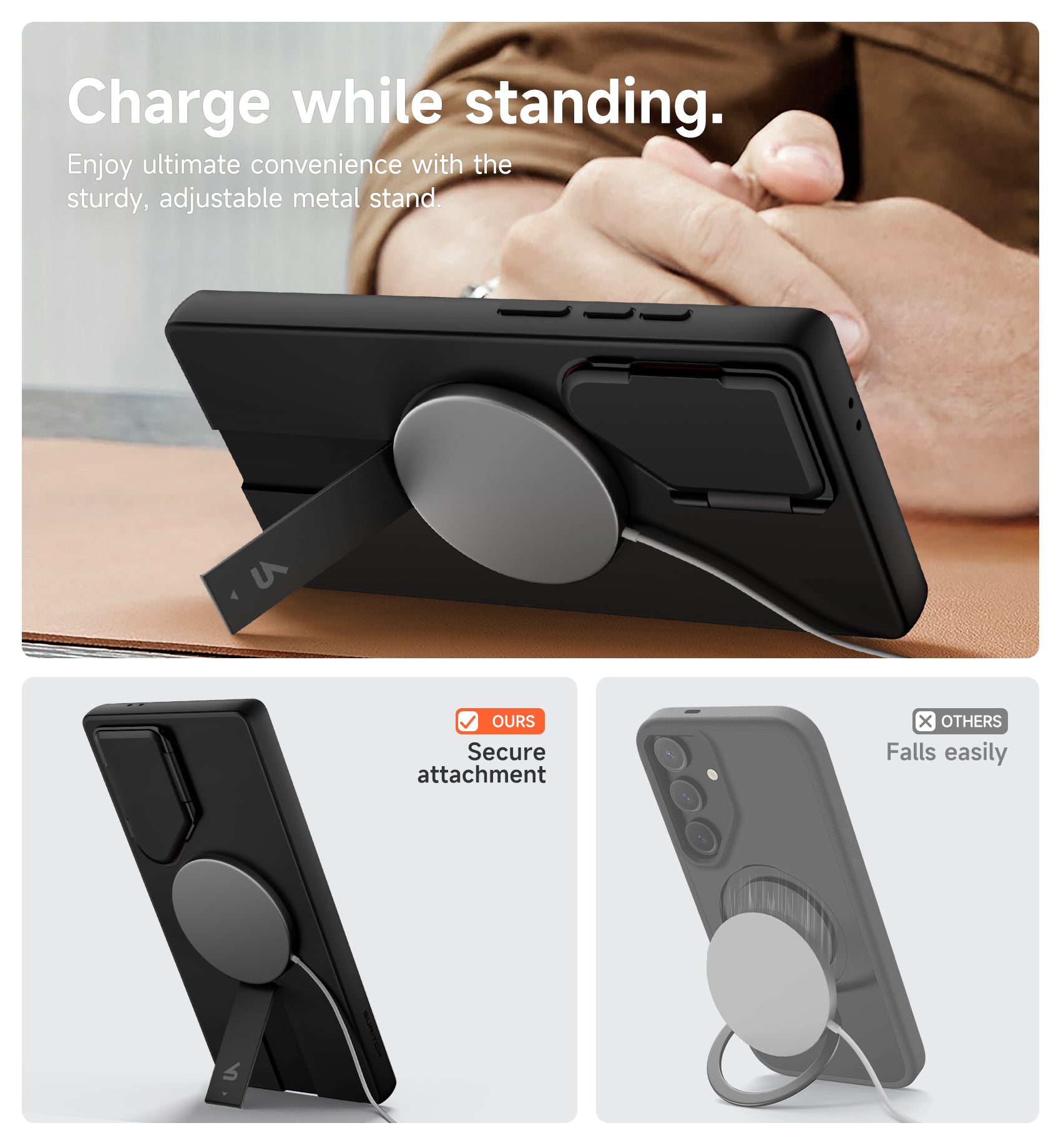 Suritch Case for Samsung Galaxy S24 Ultra 2024 Magnetic Protective Cover with Camera Cover Adjustable Metal Kickstand