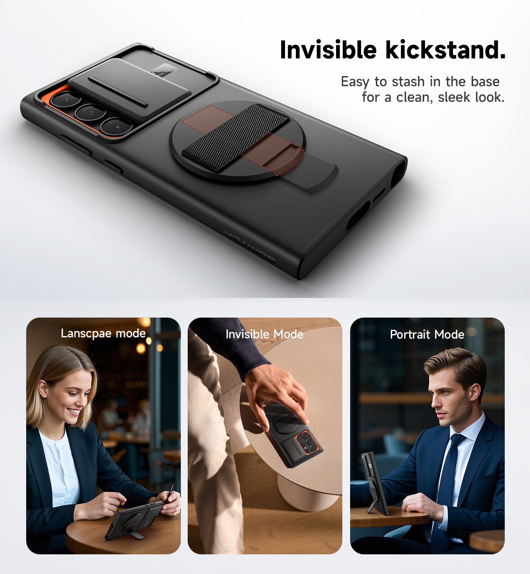 Suritch Case for Samsung Galaxy S24 Ultra with 360° Rotatable Hand Strap Phone Grip Invisible Kickstand Slide Camera Cover Rugged Shockproof Protective Cover