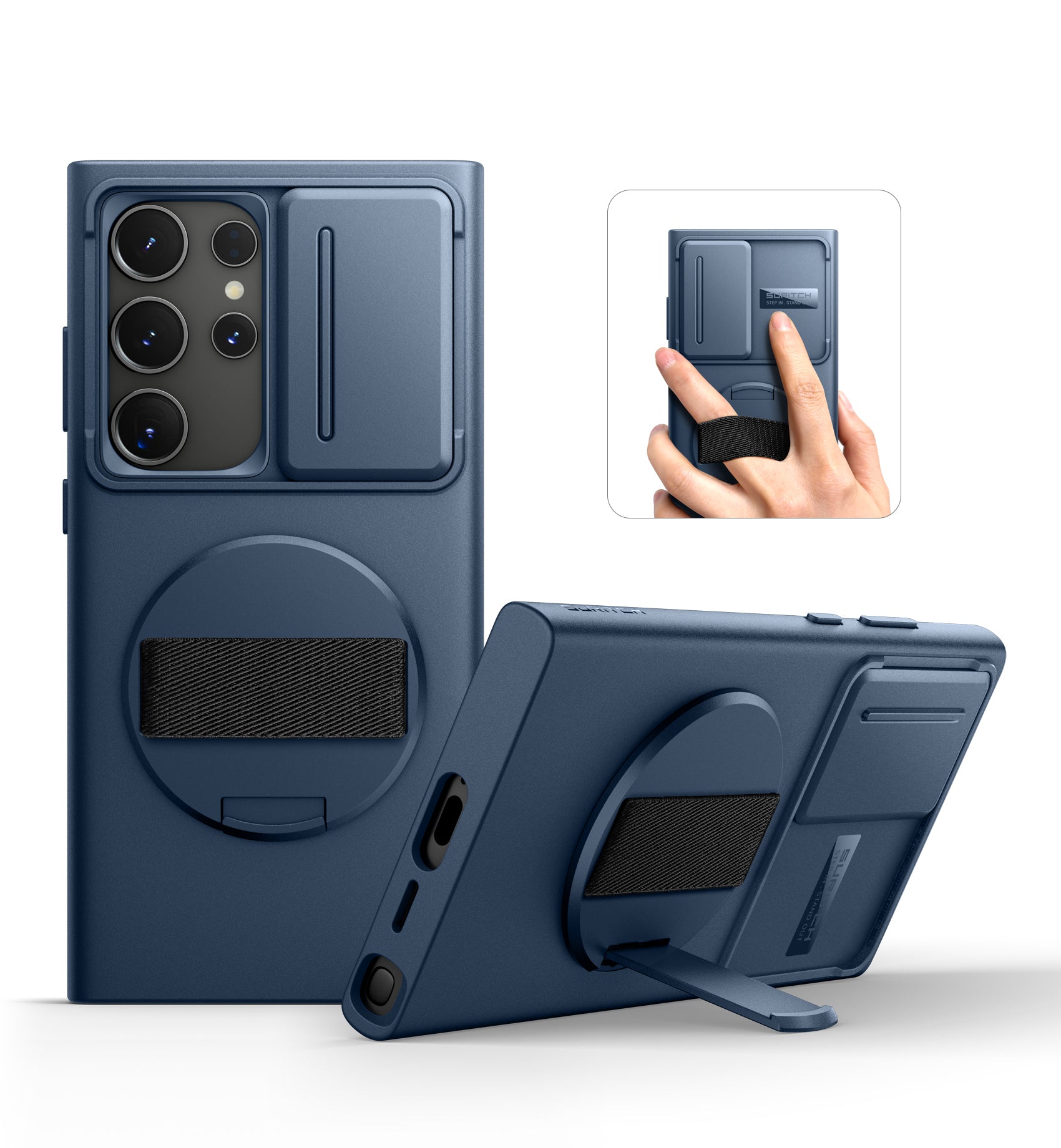 Suritch Case for Samsung Galaxy S24 Ultra with 360° Rotatable Hand Strap Phone Grip Invisible Kickstand Slide Camera Cover Rugged Shockproof Protective Cover