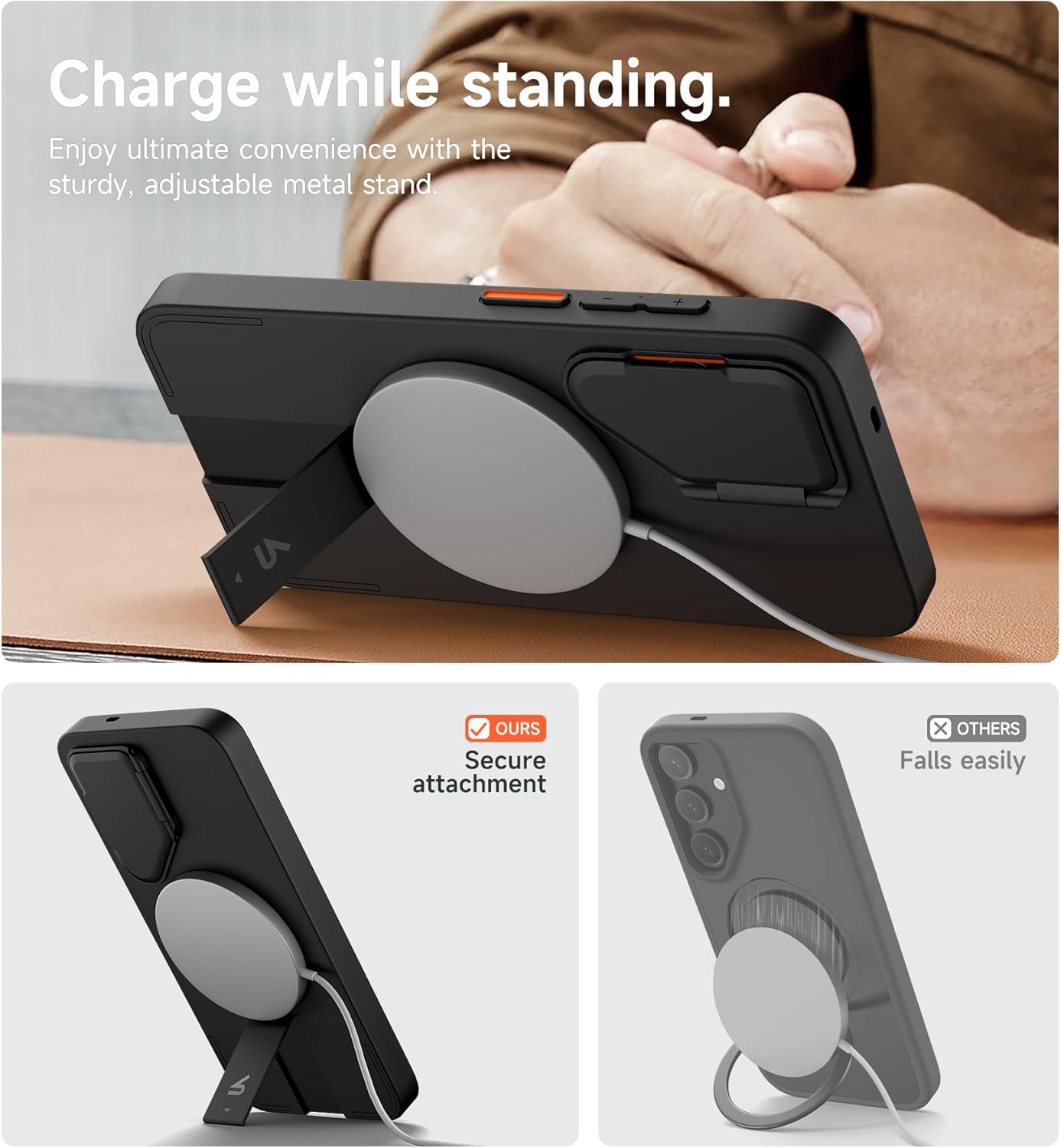 Suritch Case for Samsung Galaxy S25 2025 Magnetic Shockproof Bumper Slim Protective Cover with Camera Cover Adjustable Metal Kickstand