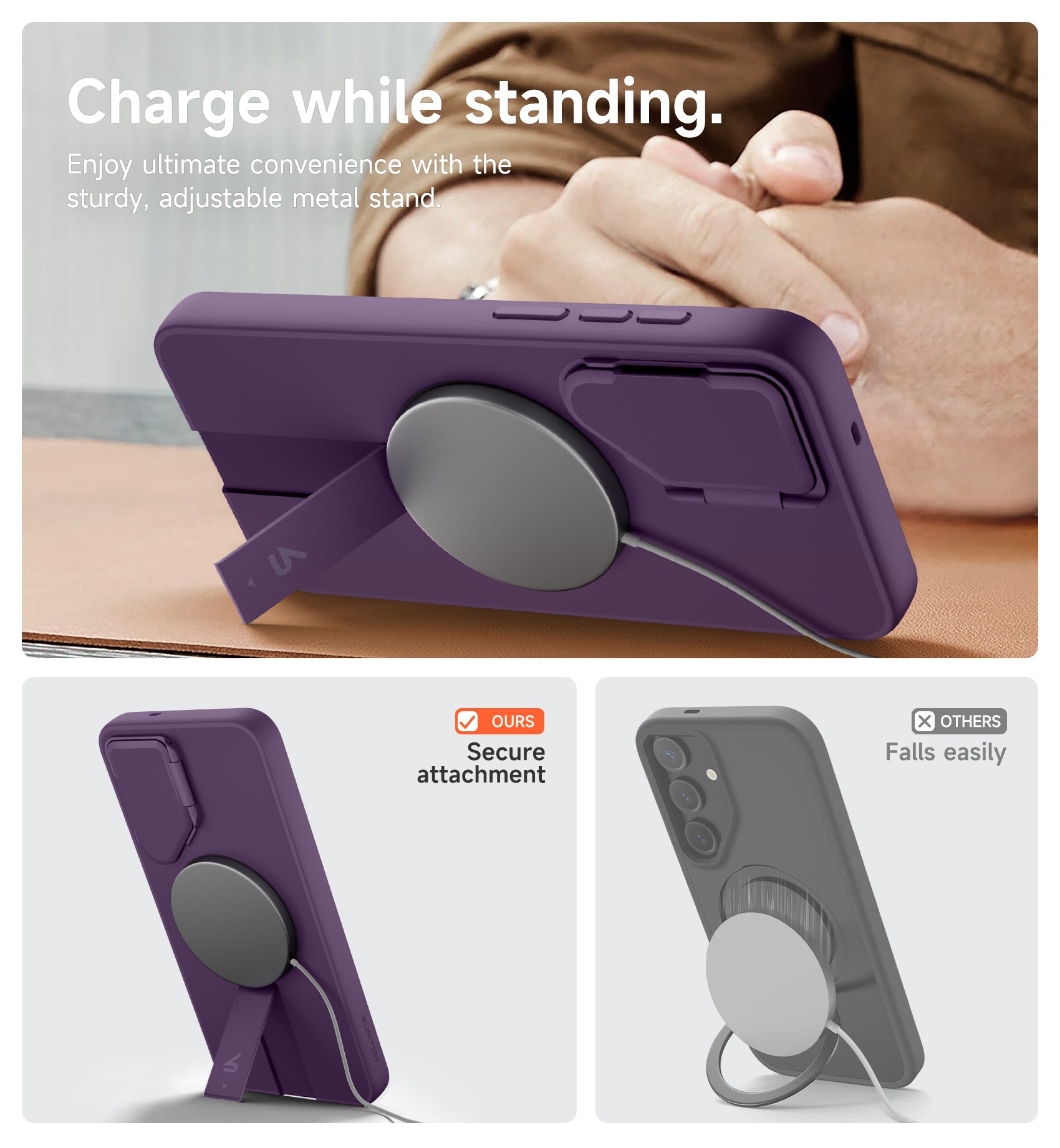 Suritch Case for Samsung Galaxy S25 FE 2025 Phone Case Magnetic Protective Cover with Camera Cover Adjustable Metal Kickstand