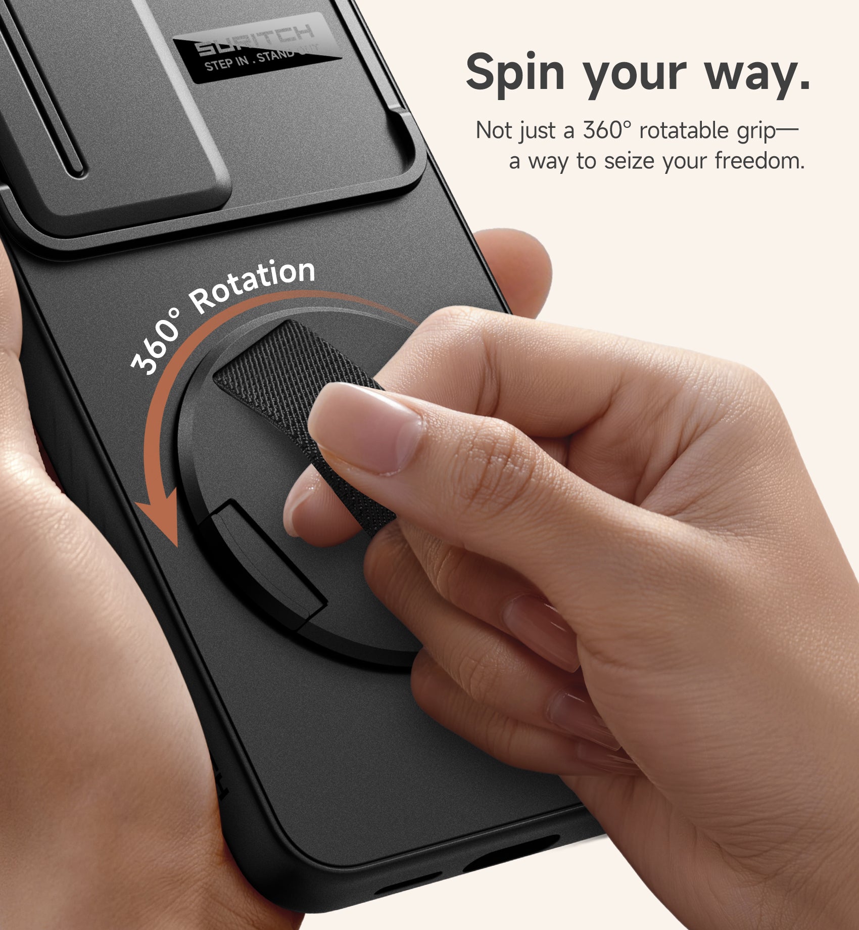 Suritch Case for Samsung Galaxy S25 FE with 360° Rotatable Hand Strap Phone Grip Invisible Kickstand Slide Camera Cover Rugged Shockproof Protective Cover