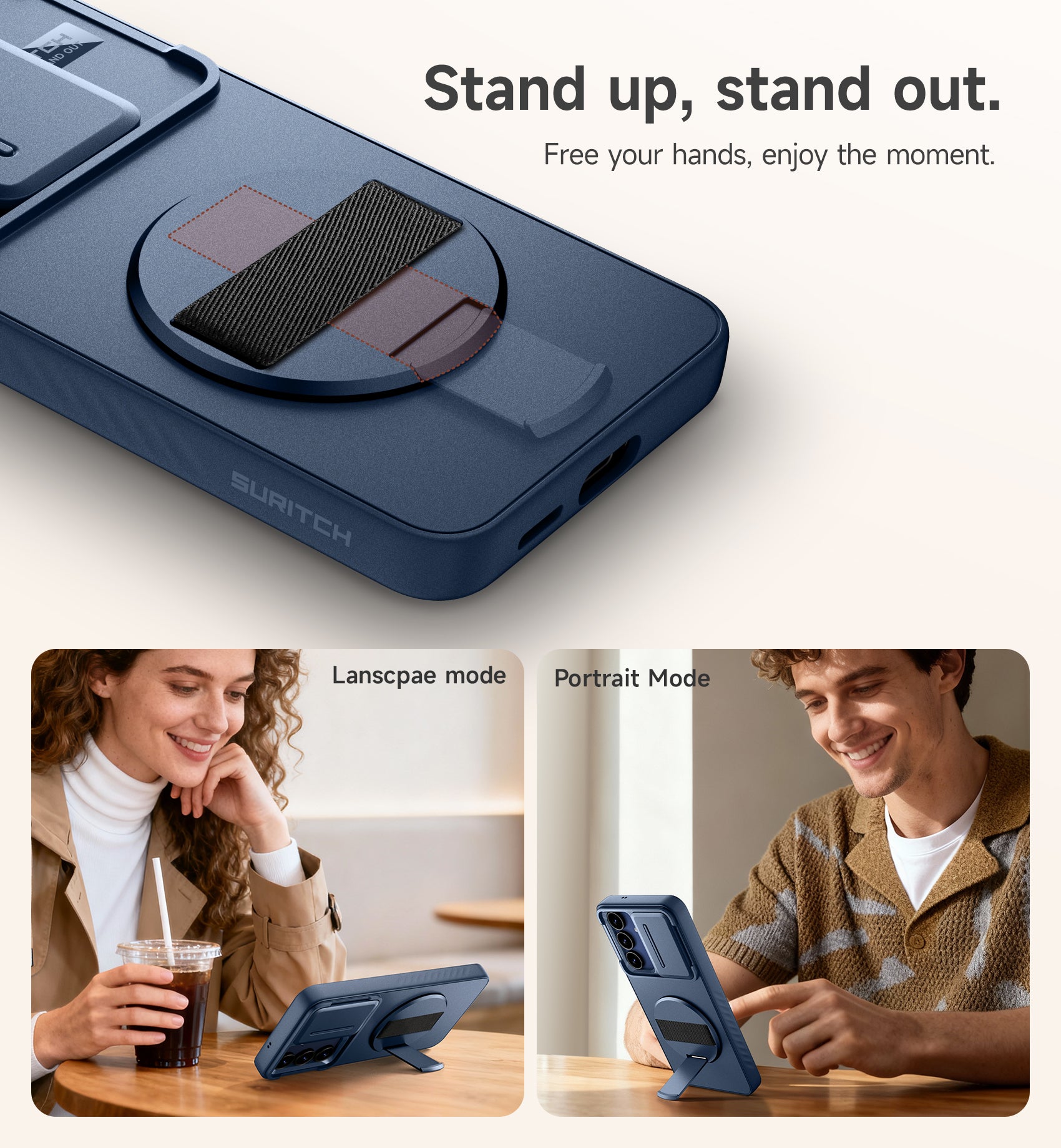 Suritch Case for Samsung Galaxy S25 FE with 360° Rotatable Hand Strap Phone Grip Invisible Kickstand Slide Camera Cover Rugged Shockproof Protective Cover