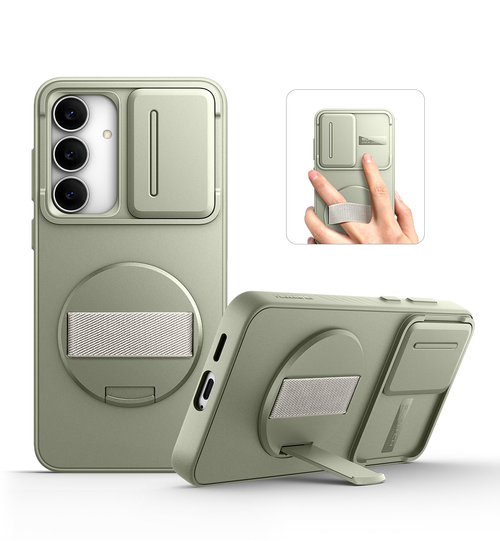 Suritch Case for Samsung Galaxy S25 FE with 360° Rotatable Hand Strap Phone Grip Invisible Kickstand Slide Camera Cover Rugged Shockproof Protective Cover