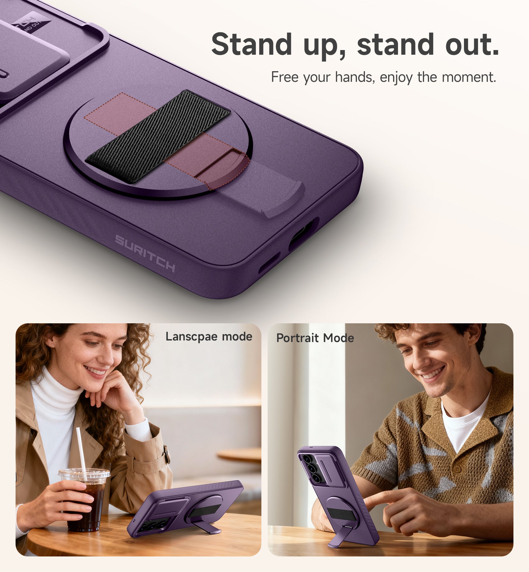 Suritch Case for Samsung Galaxy S25 FE with 360° Rotatable Hand Strap Phone Grip Invisible Kickstand Slide Camera Cover Rugged Shockproof Protective Cover