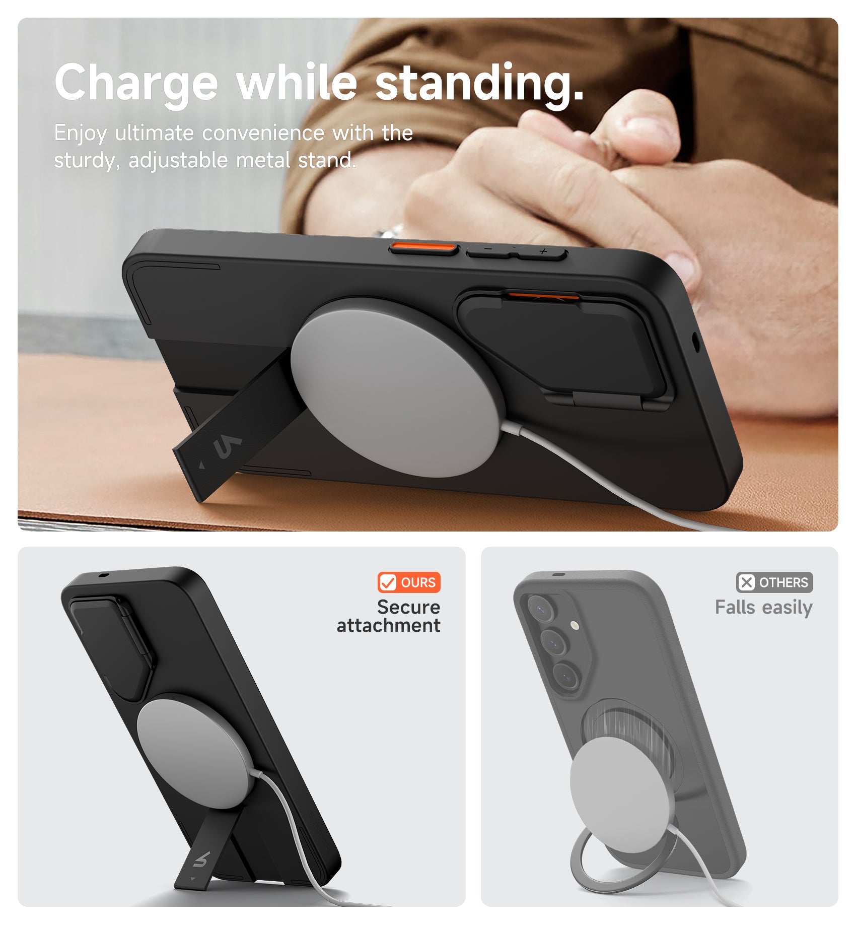 Suritch Case for Samsung Galaxy S25 Plus 2025 Magnetic Shockproof Protective Cover with Camera Cover Adjustable Metal Kickstand