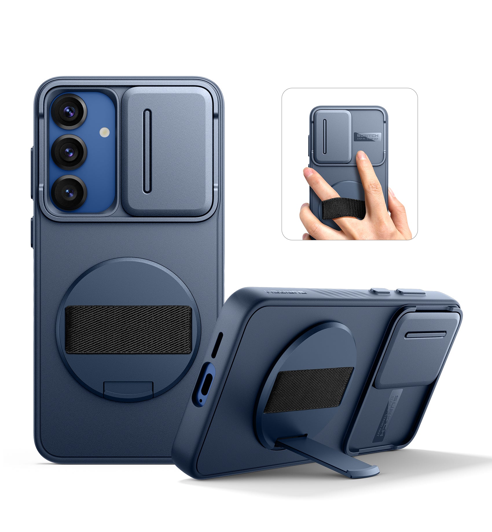 Suritch Case for Samsung Galaxy S25 Plus with 360° Rotatable Hand Strap Phone Grip Invisible Kickstand Slide Camera Cover Rugged Shockproof Protective Cover