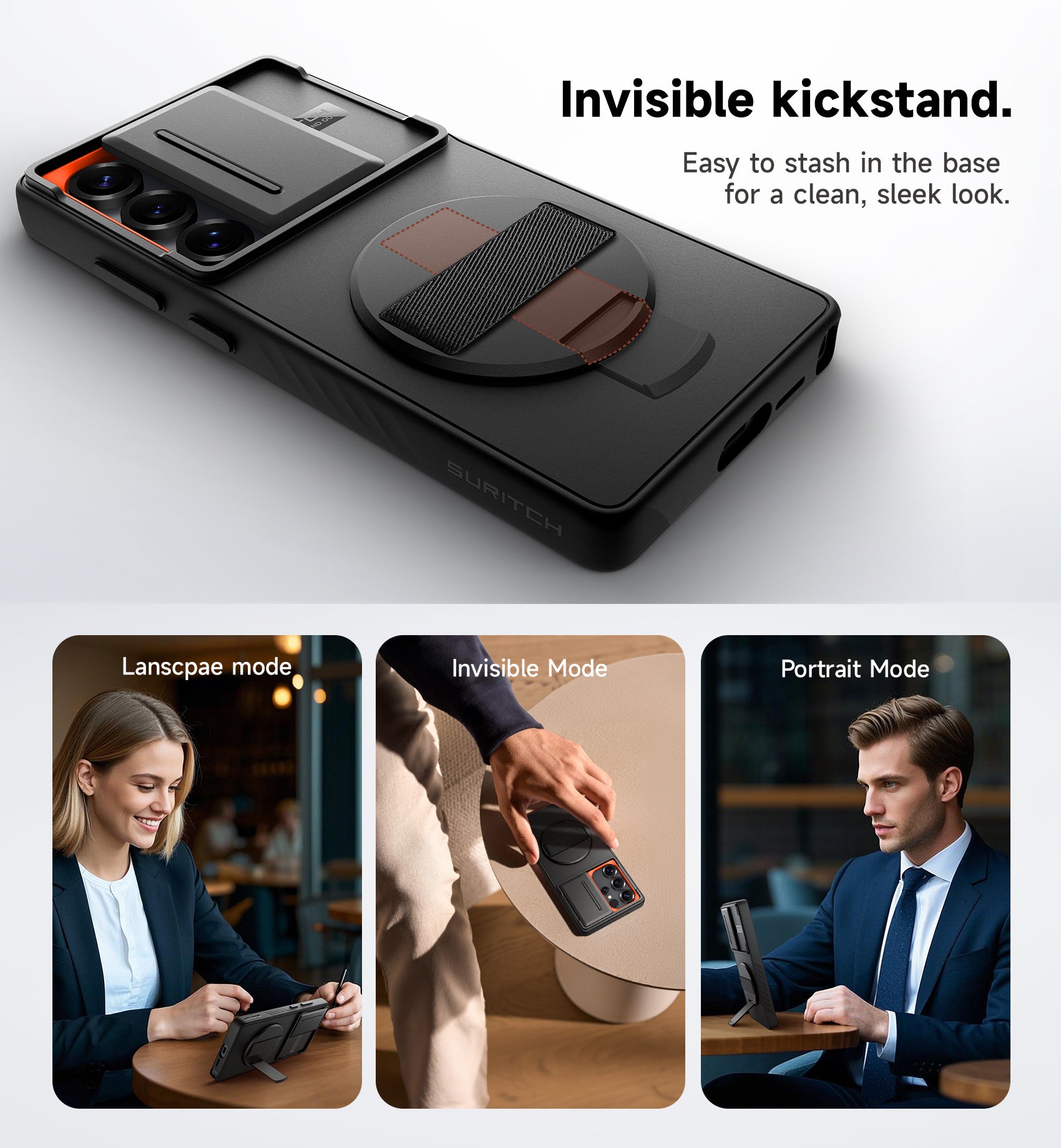 Suritch Case for Samsung Galaxy S25 Ultra with 360° Rotatable Hand Strap Phone Grip Invisible Kickstand Slide Camera Cover Rugged Shockproof Protective Cover