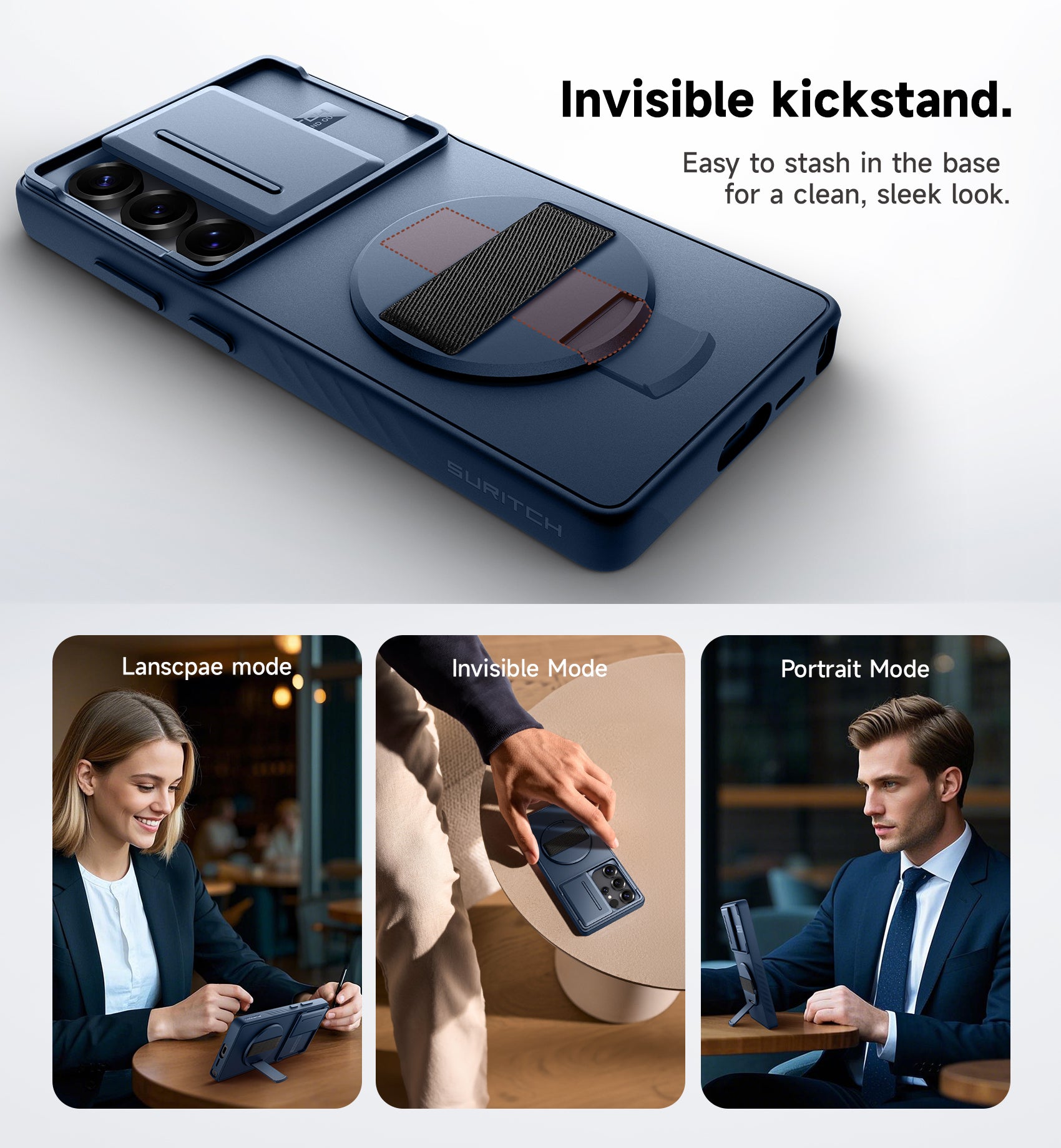 Suritch Case for Samsung Galaxy S25 Ultra with 360° Rotatable Hand Strap Phone Grip Invisible Kickstand Slide Camera Cover Rugged Shockproof Protective Cover