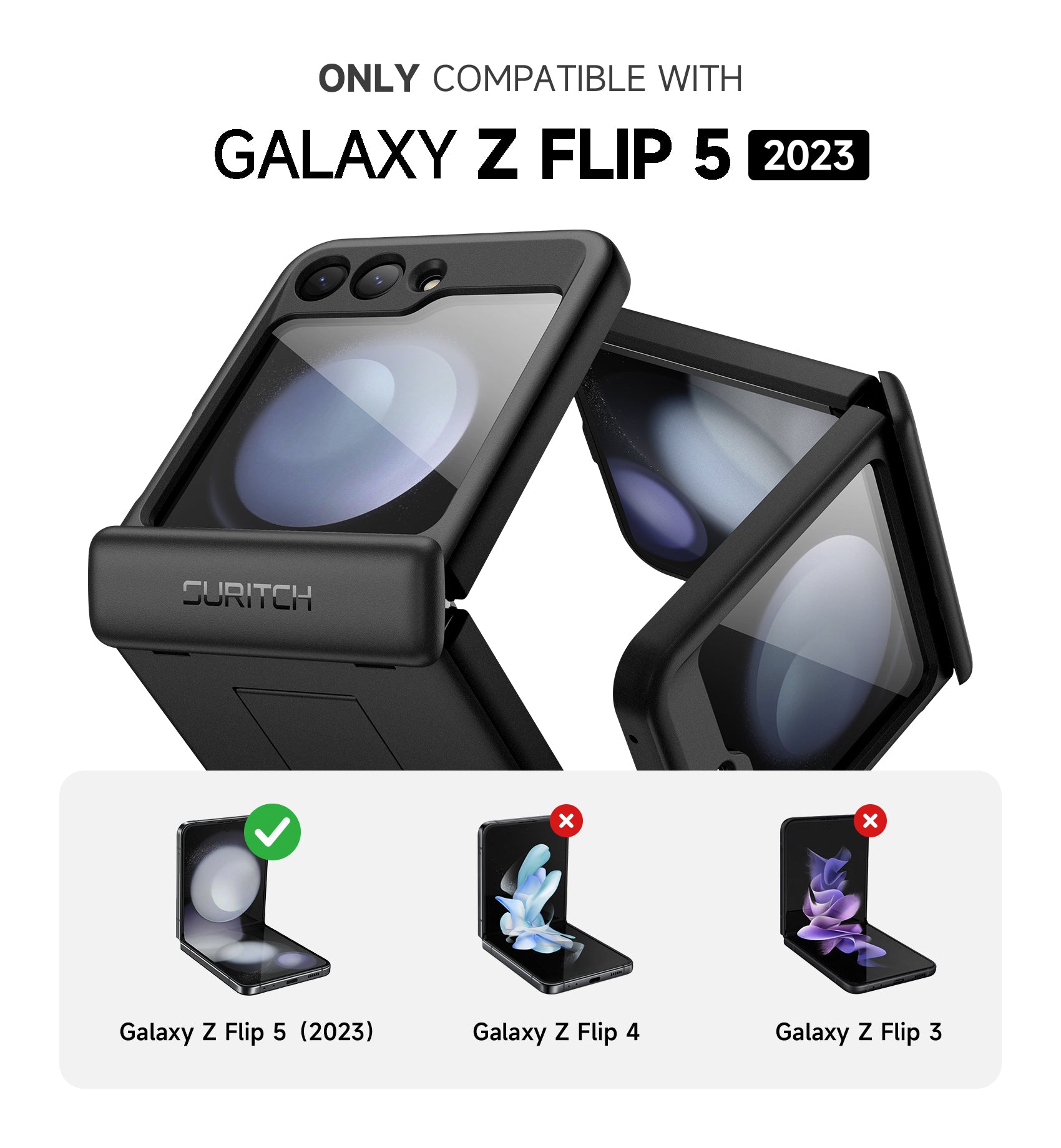 Suritch Case for Samsung Galaxy Z Flip 5 2023 with Built-in Screen Protector Kickstand Hinge Protection Full-Body Shockproof Protective Cover