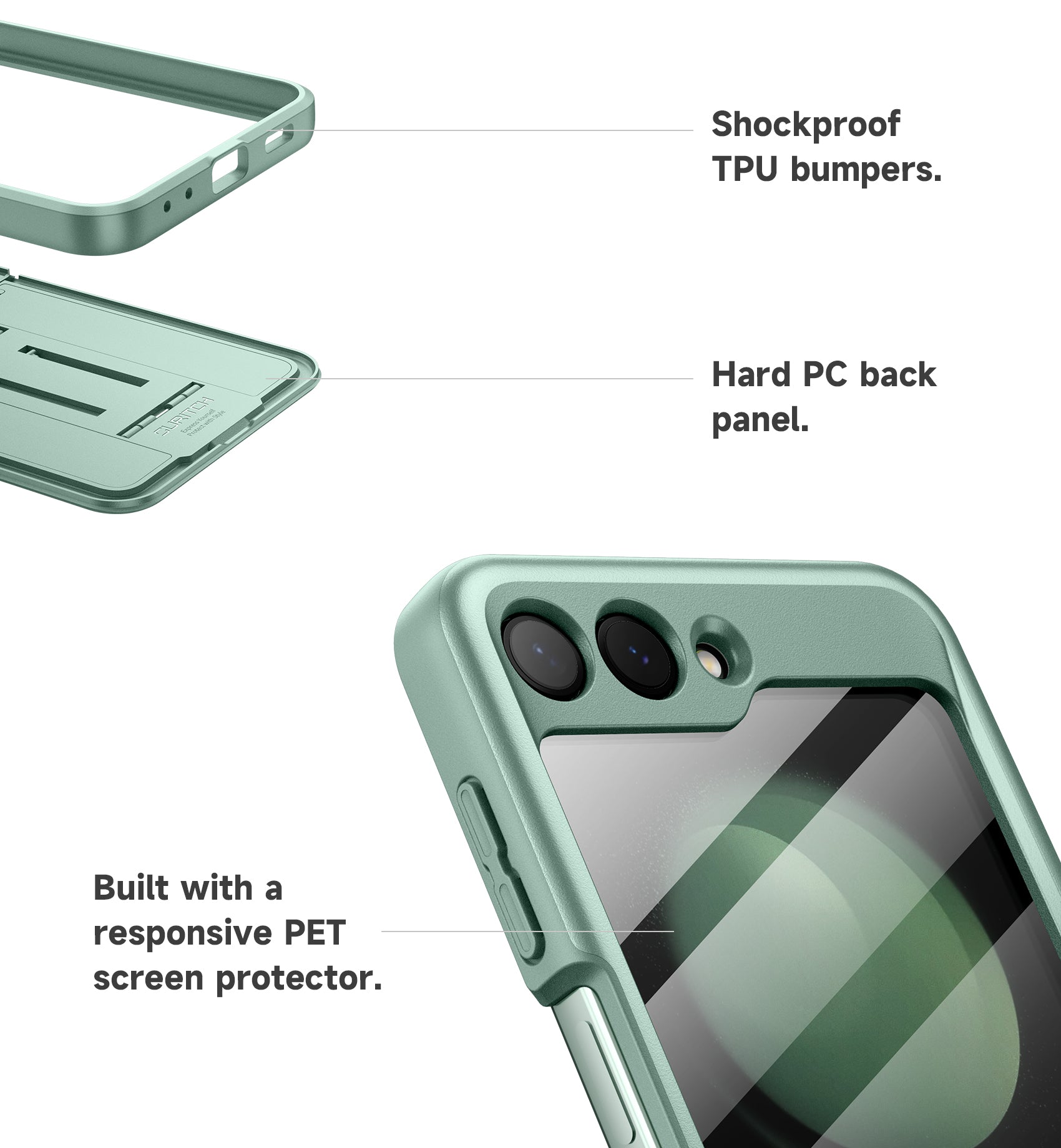 Suritch Case for Samsung Galaxy Z Flip 5 2023 with Built-in Screen Protector Kickstand Hinge Protection Full-Body Shockproof Protective Cover
